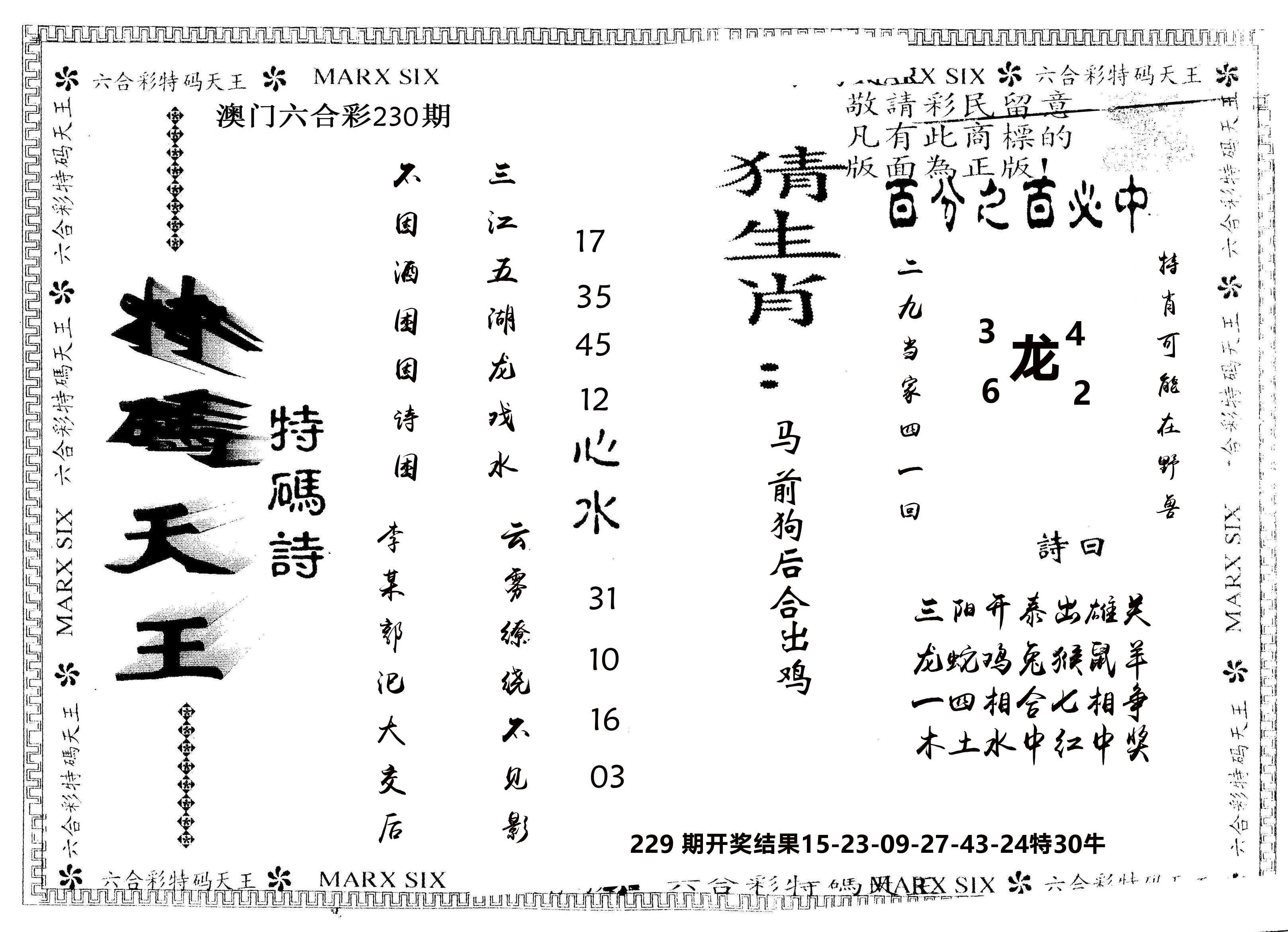 另版特码天王 第230期