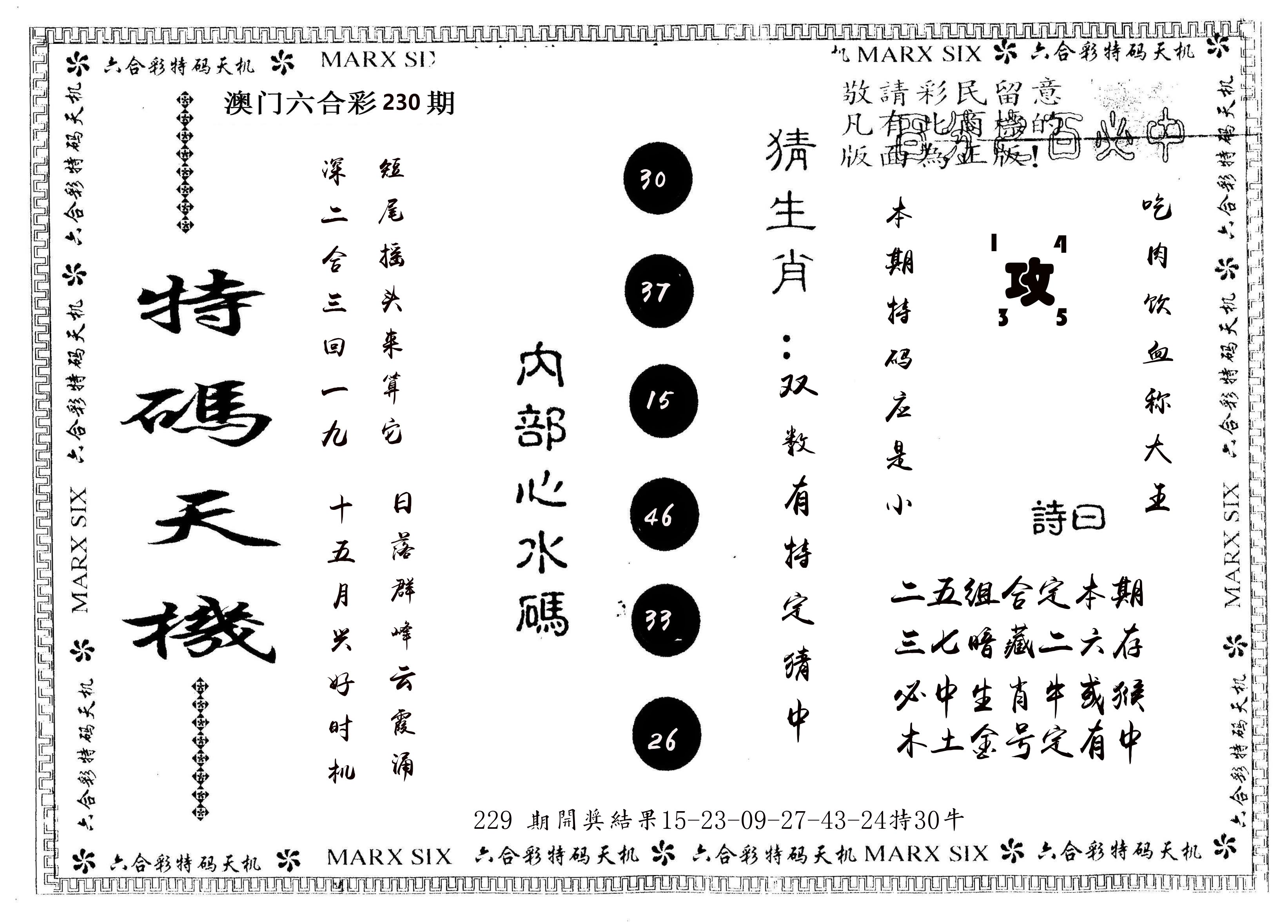 另版特码天机 第230期