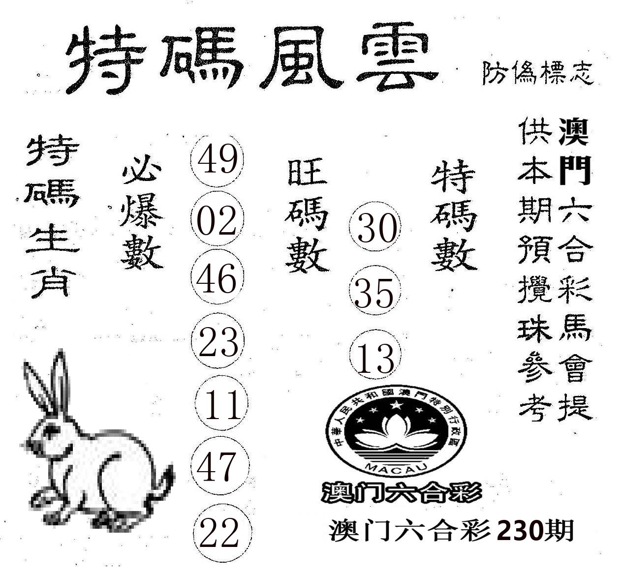 特码风云 第230期