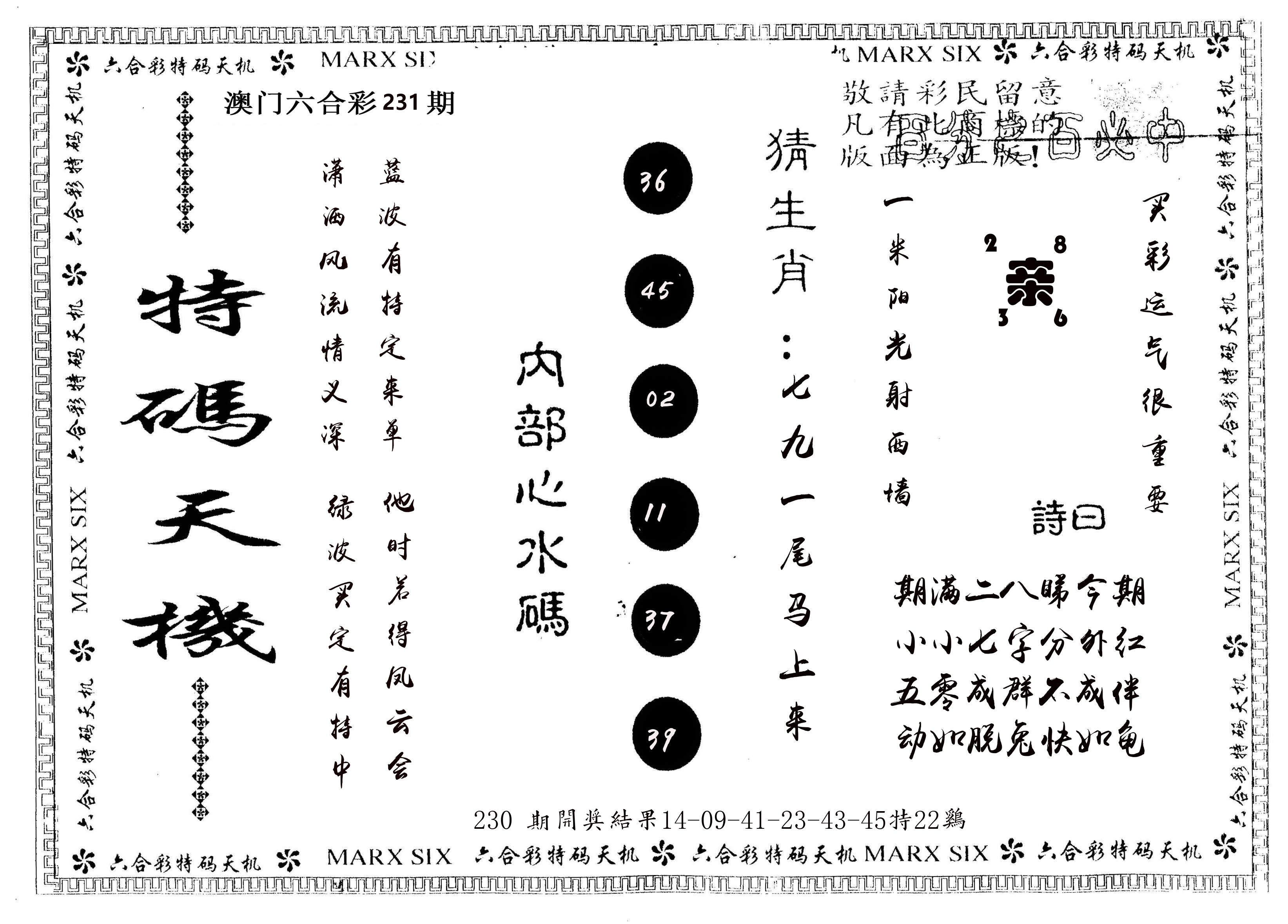 另版特码天机 第231期