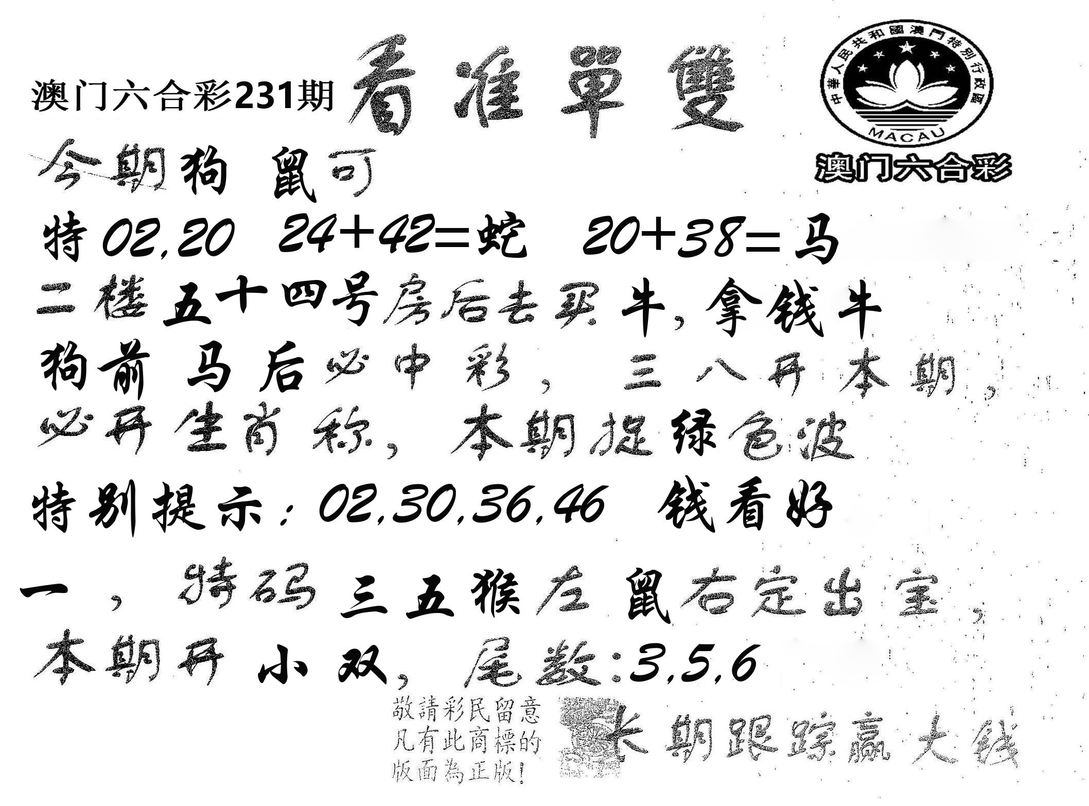 看准单双 第231期