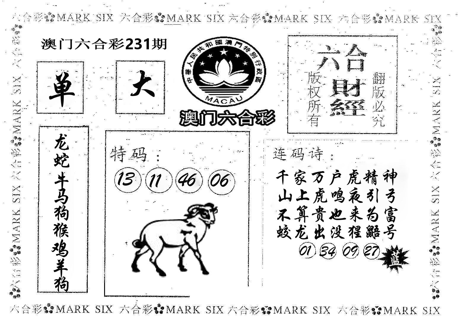 六合财经 第231期