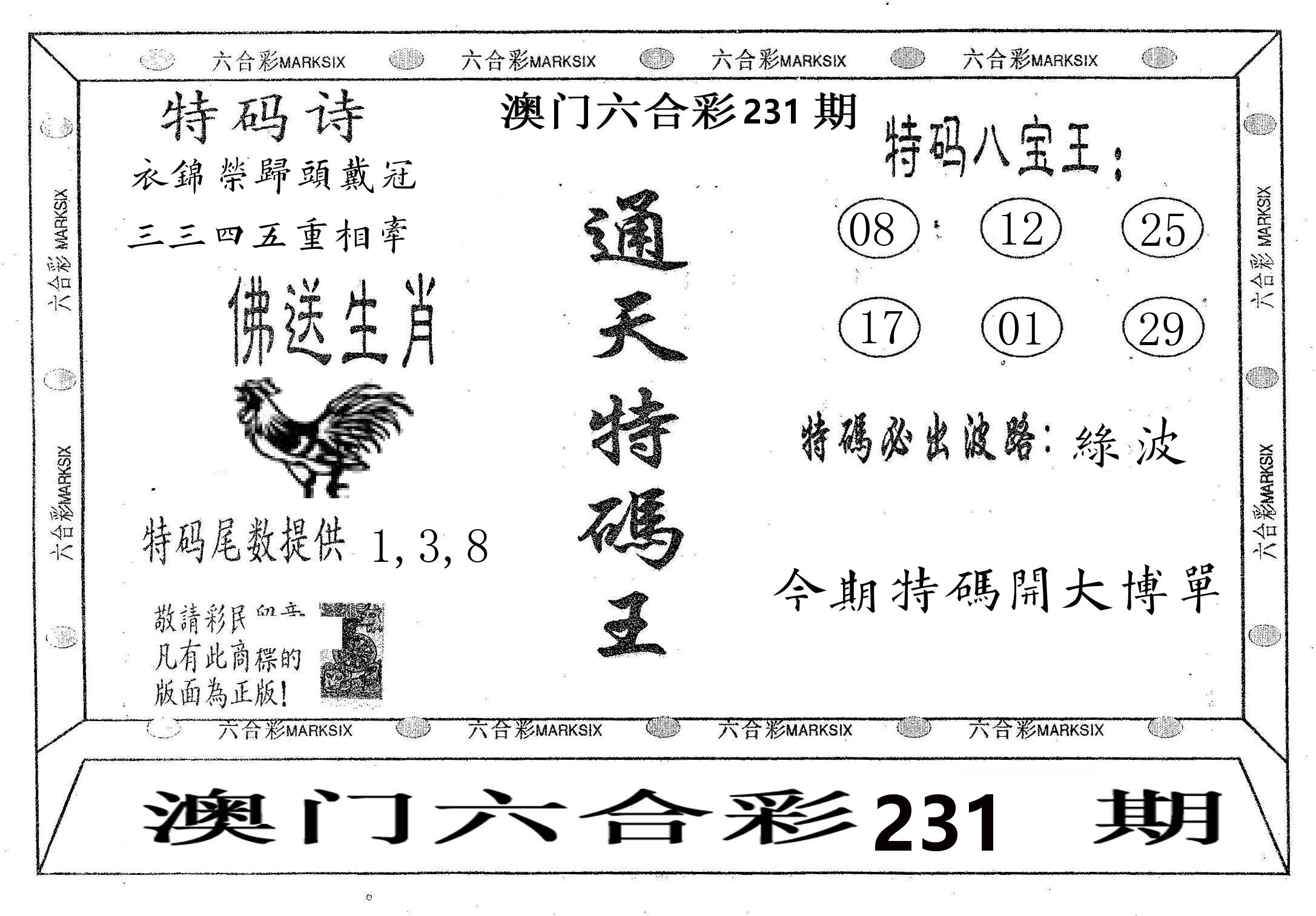 通天特码王 第231期
