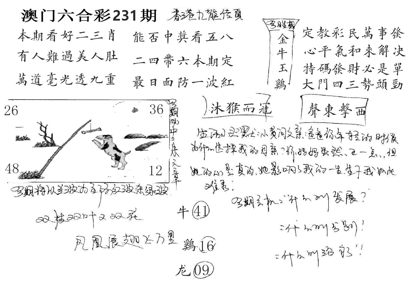 澳门手写九龙 第231期