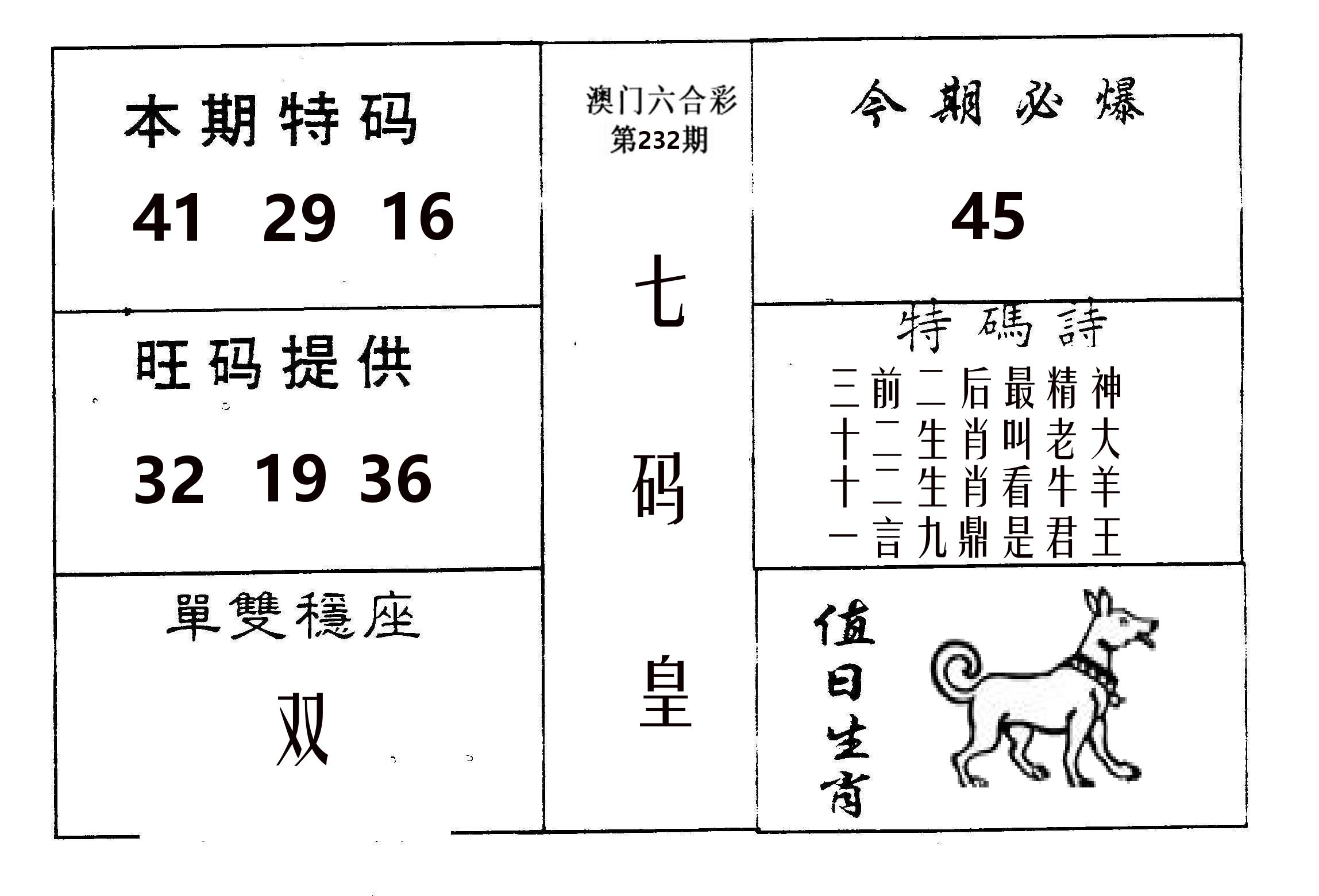 七码皇 第232期