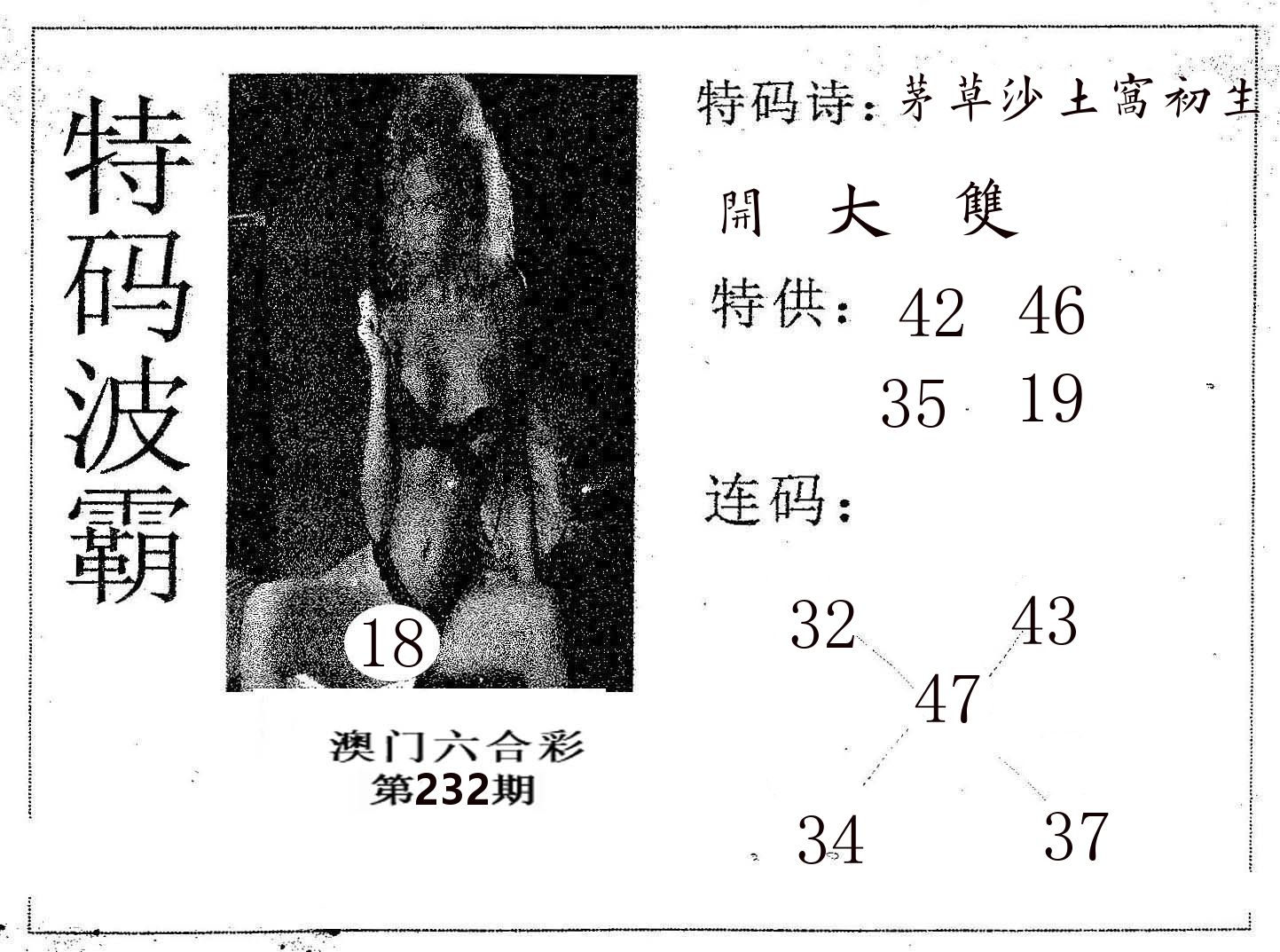 特码波霸 第232期