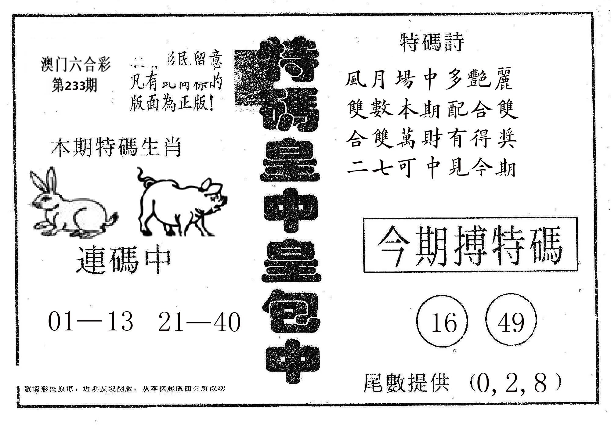 皇中皇A 第233期