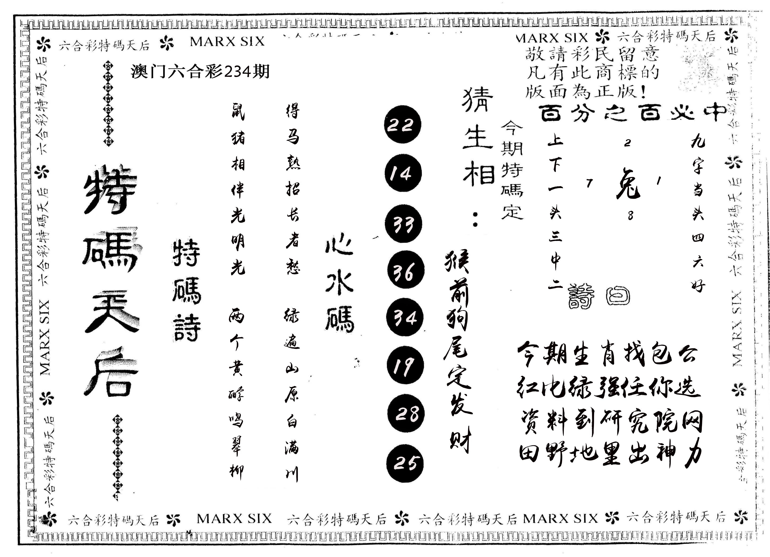 另版特码天后 第234期