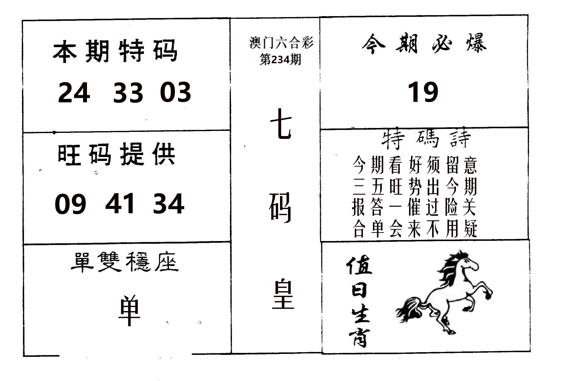 七码皇 第234期