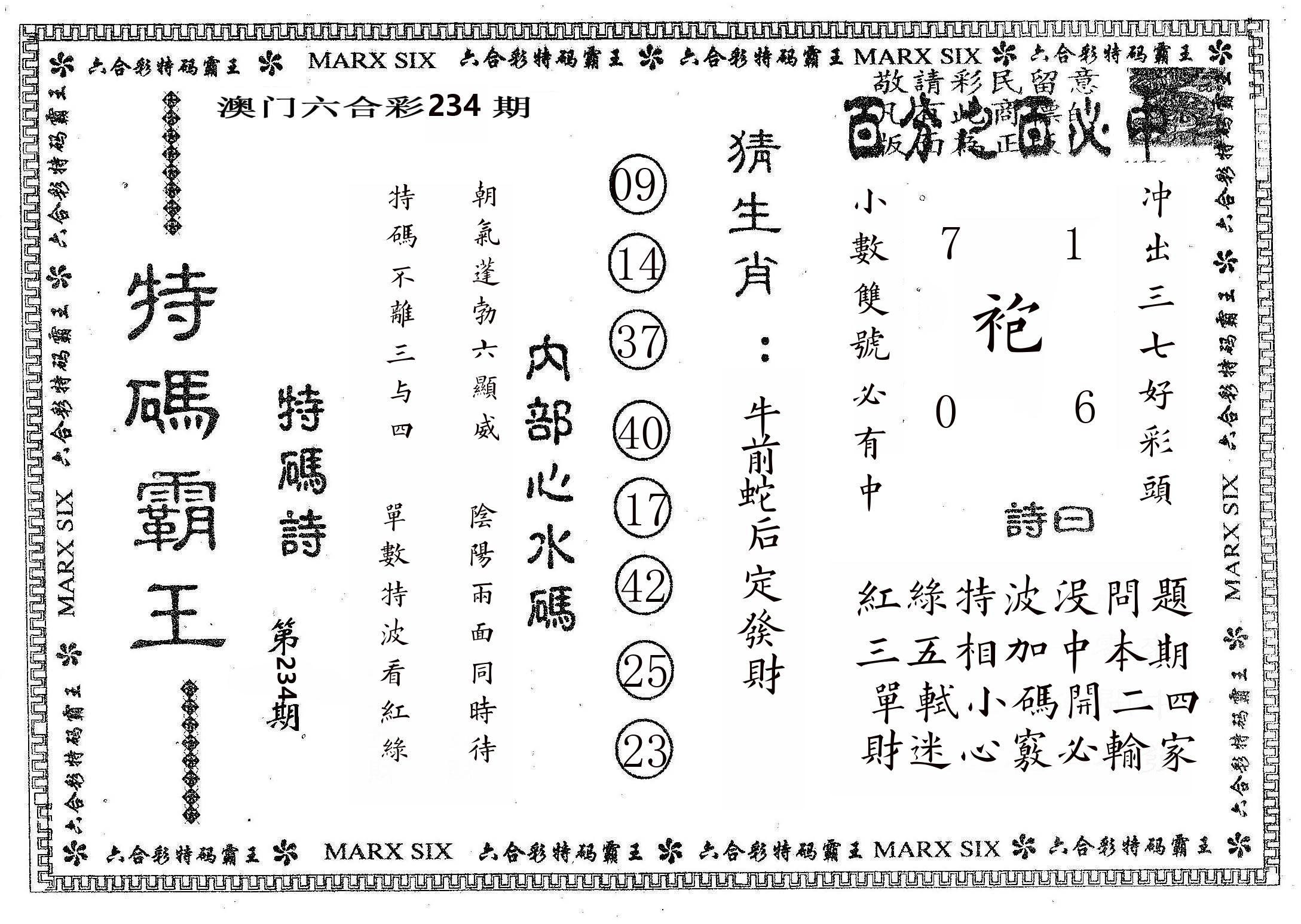 特码霸王B 第234期