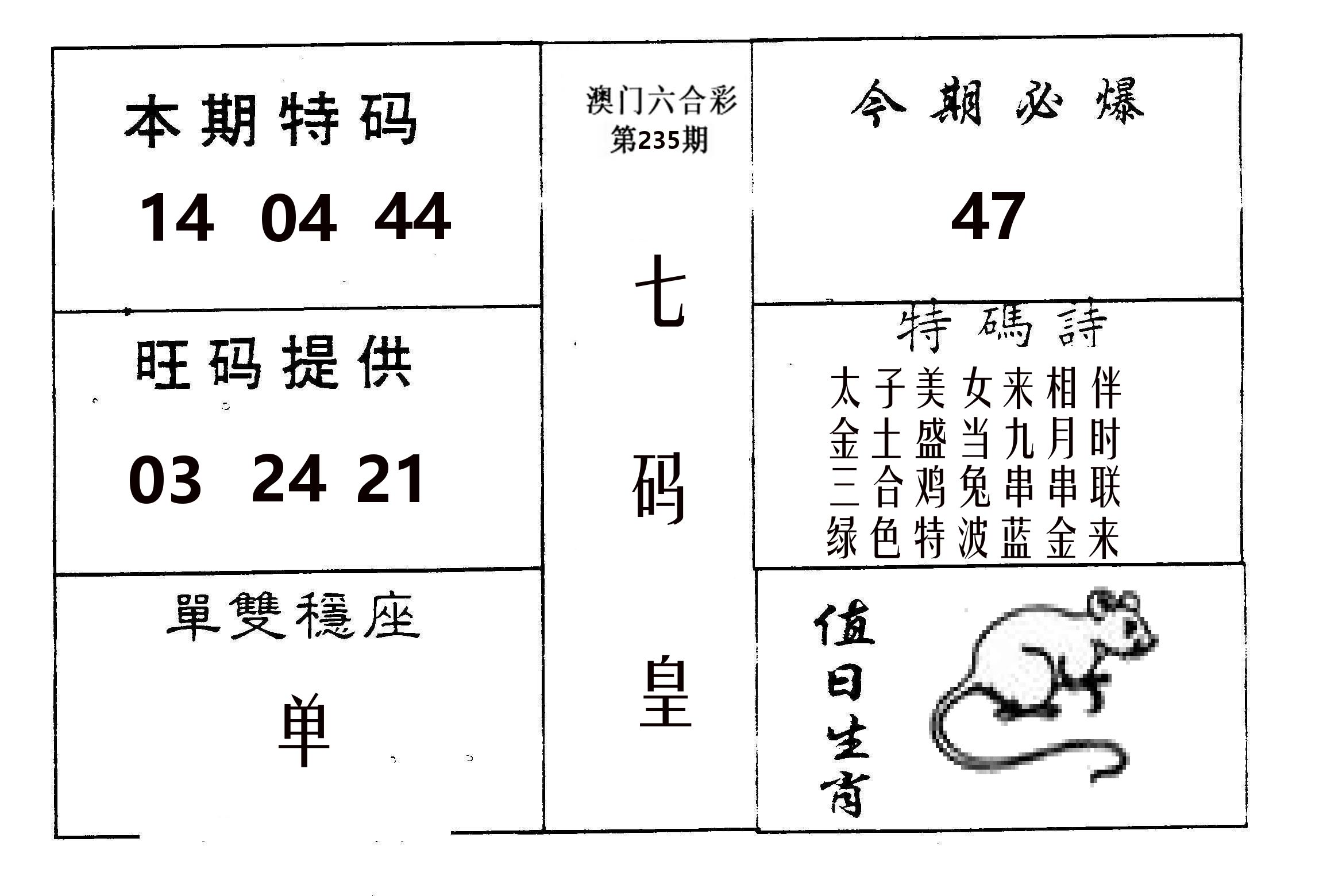 七码皇 第235期
