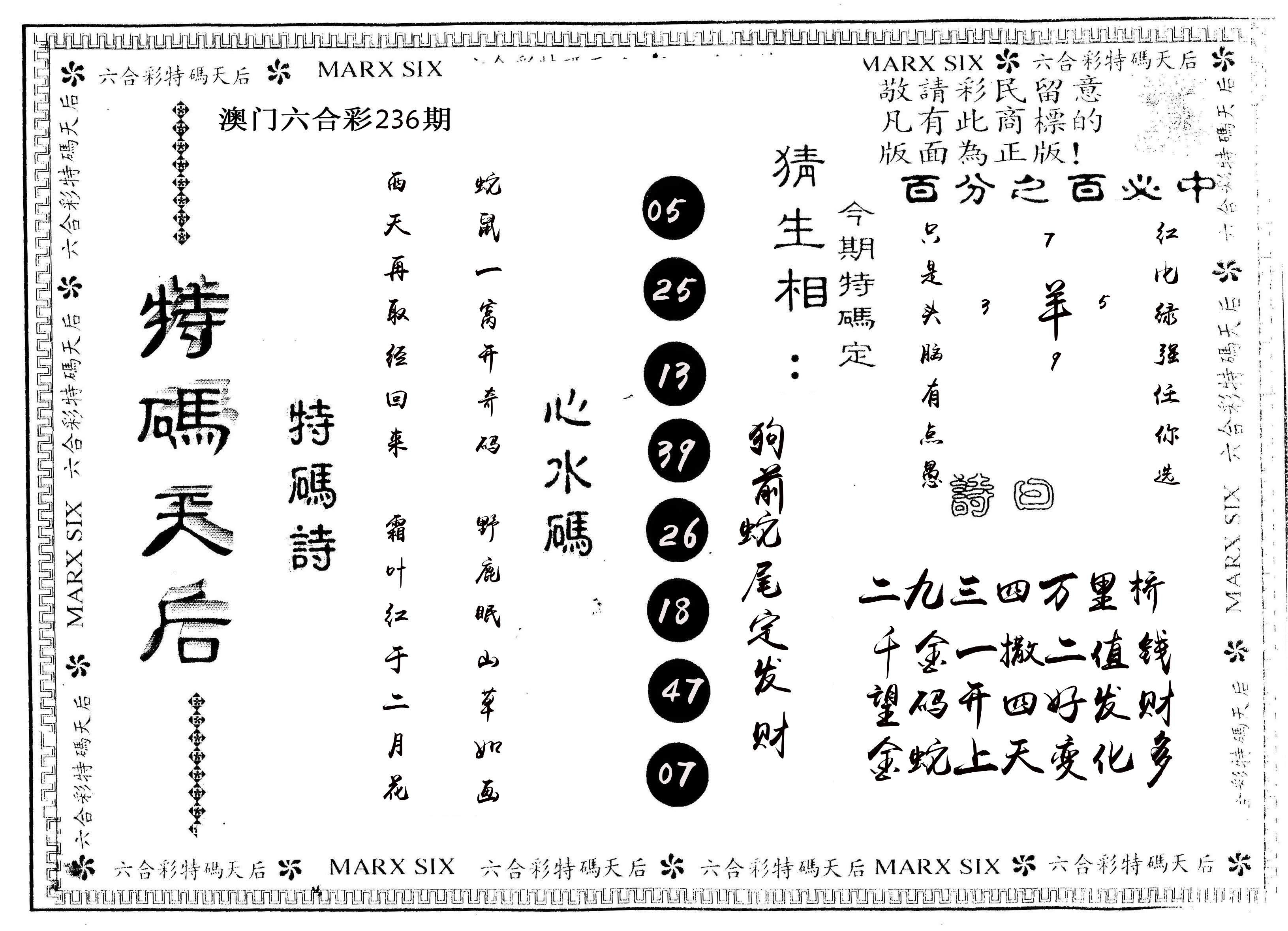 另版特码天后 第236期