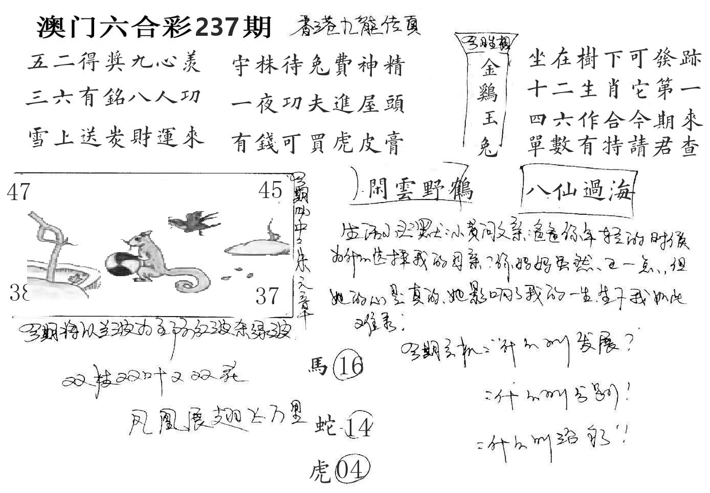 澳门手写九龙 第237期