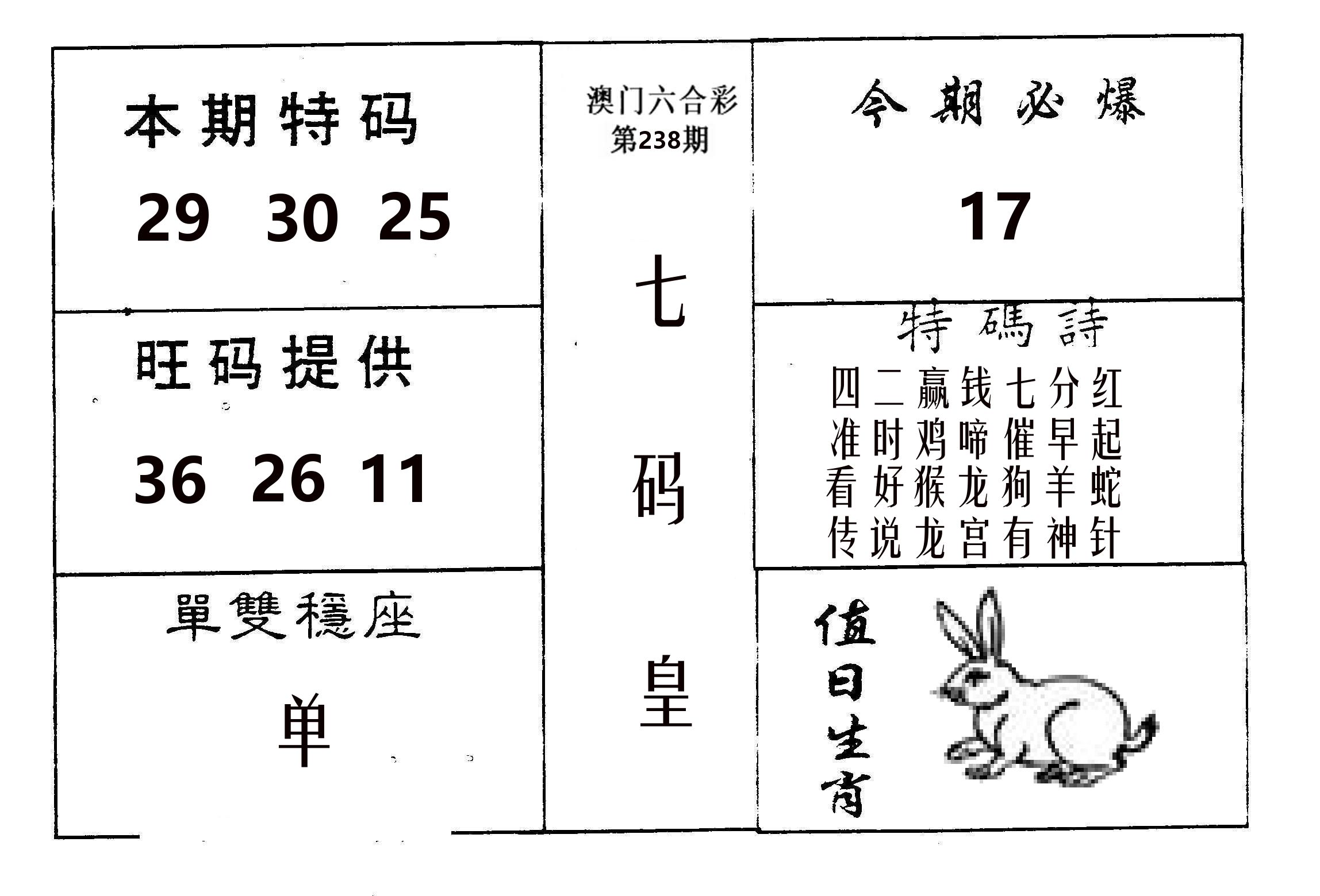 七码皇 第238期
