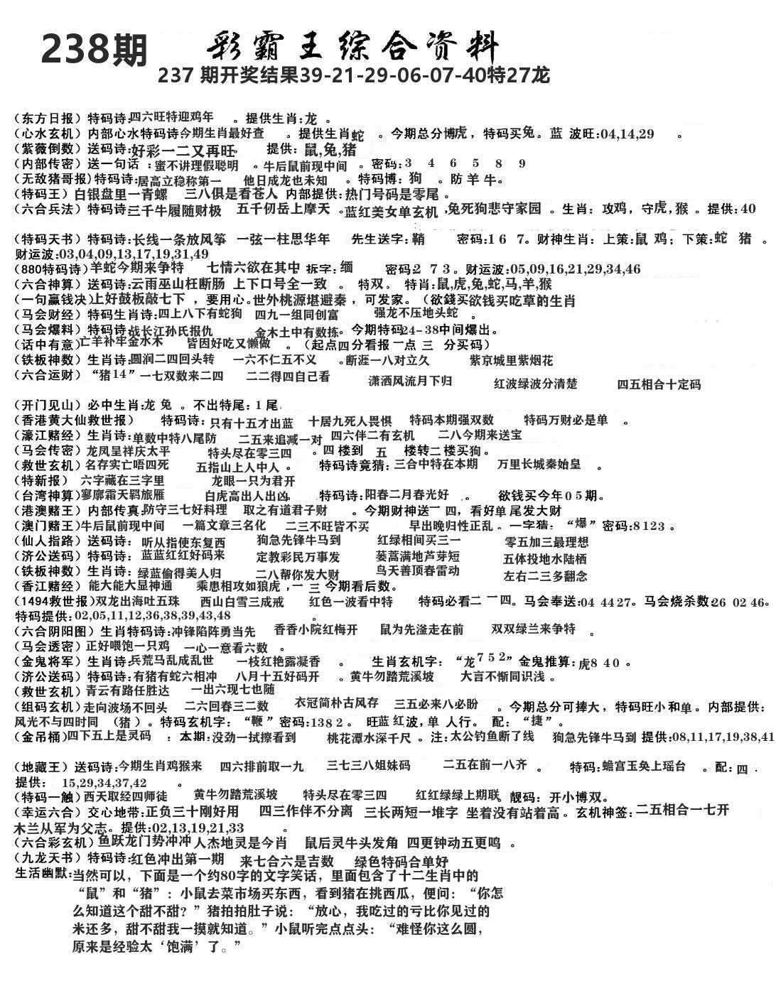 澳门综合资料 第238期