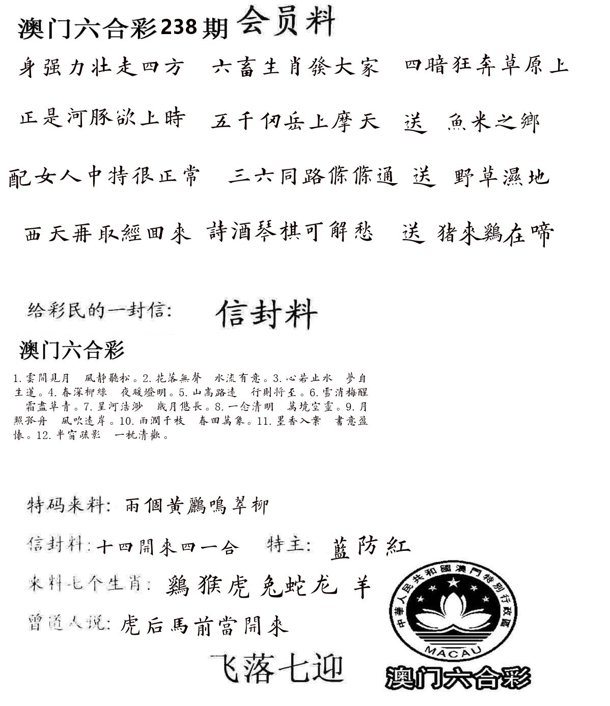 彩民信封 第239期
