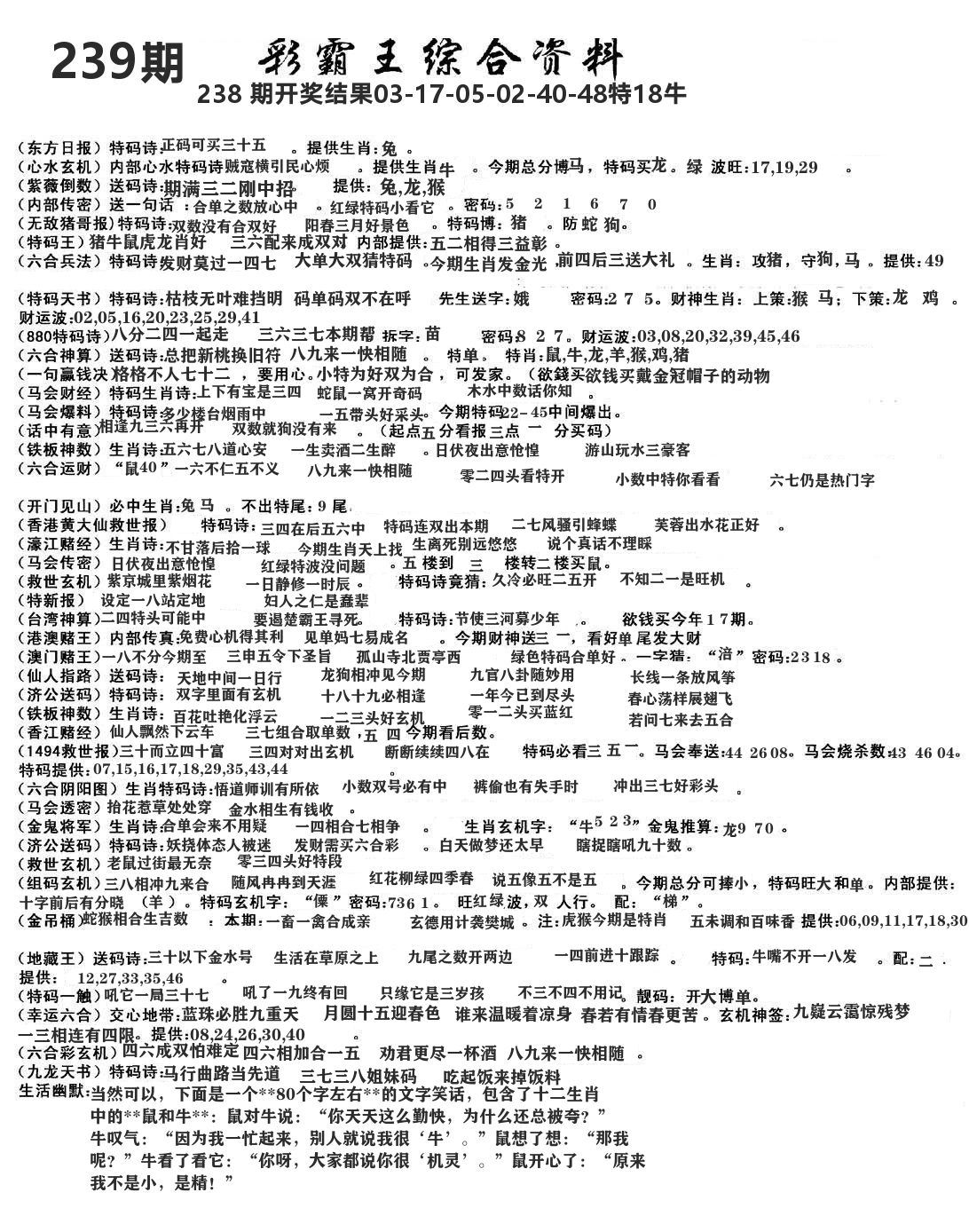 澳门综合资料 第239期