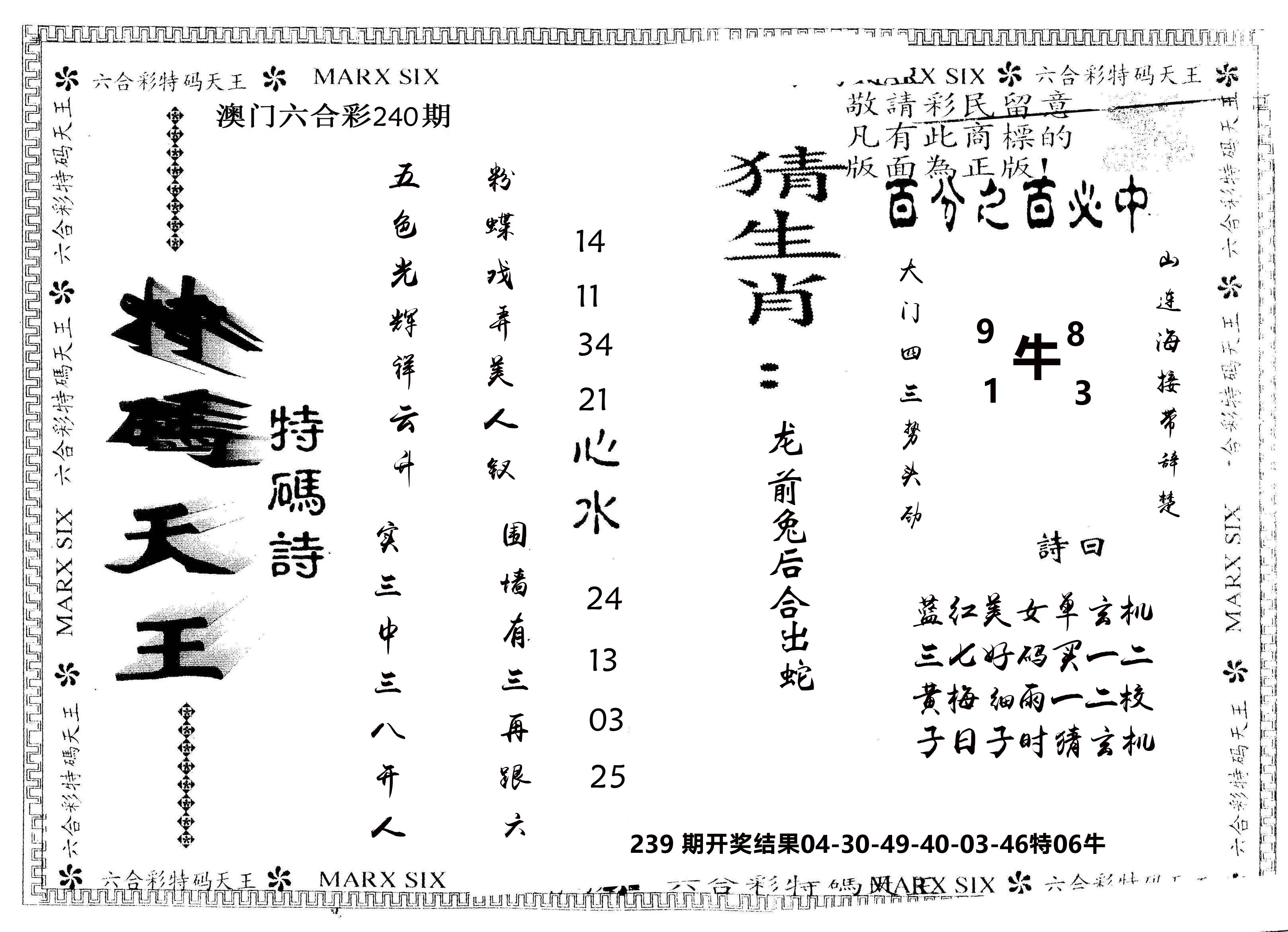 另版特码天王 第240期