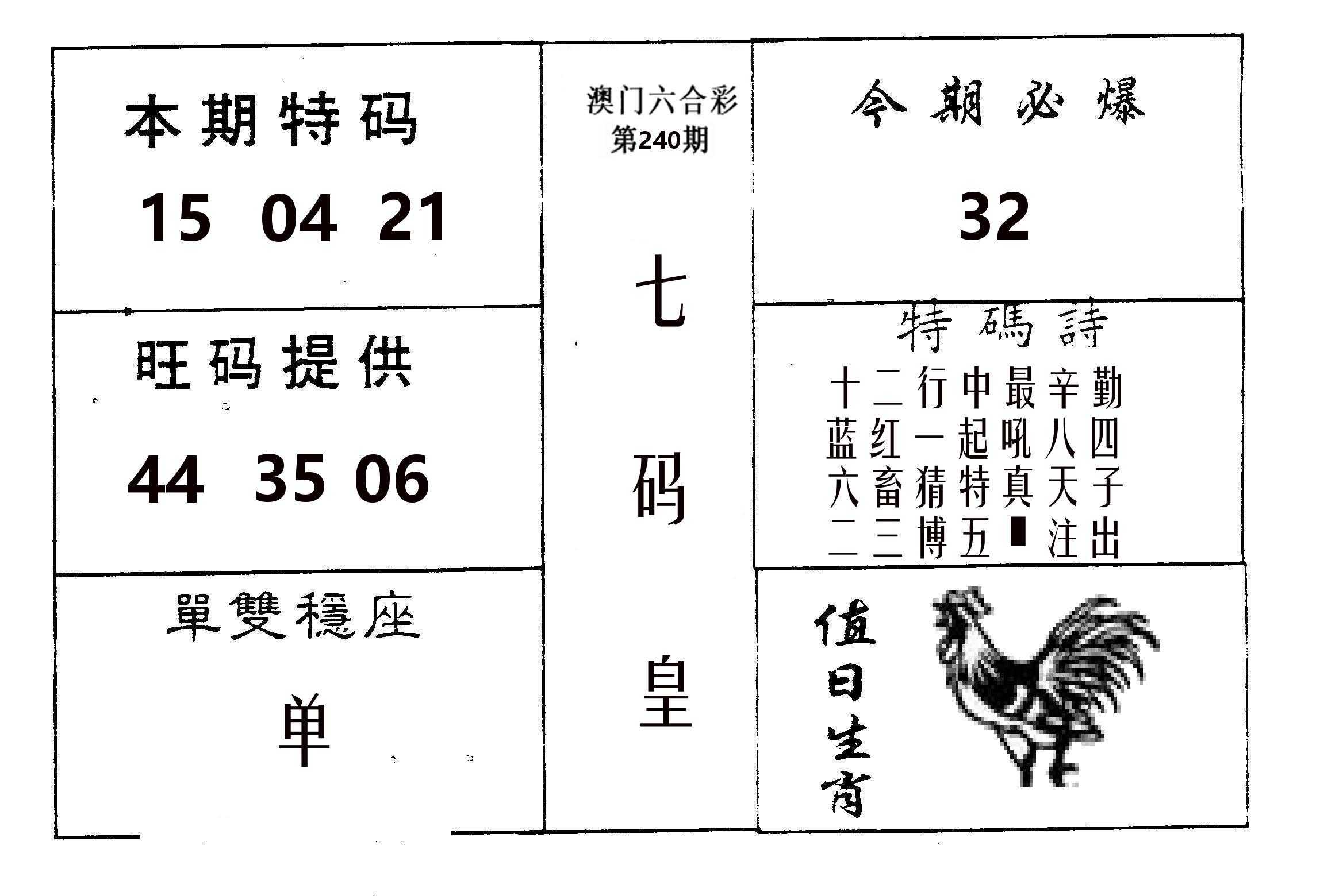 七码皇 第240期