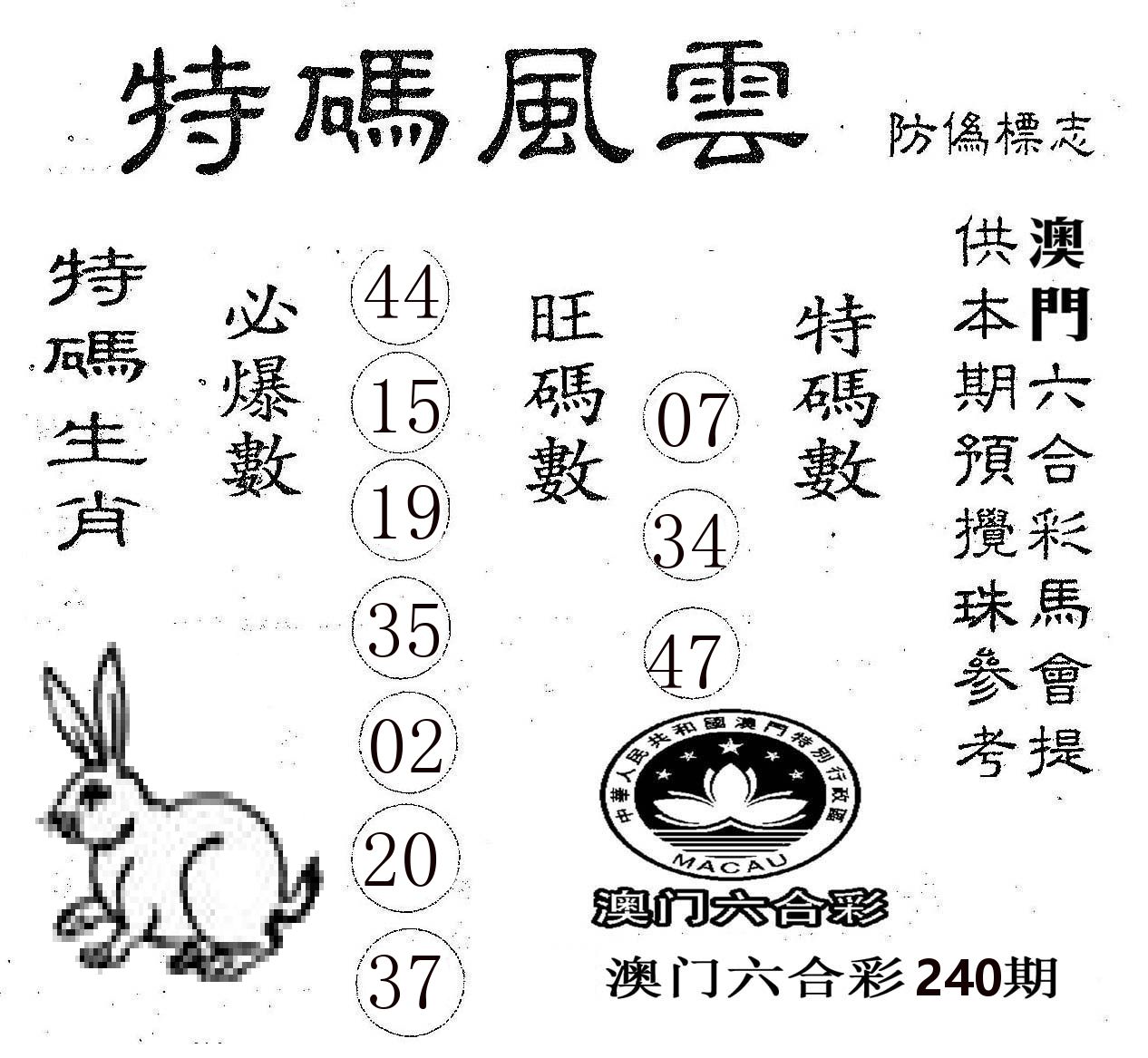 特码风云 第240期