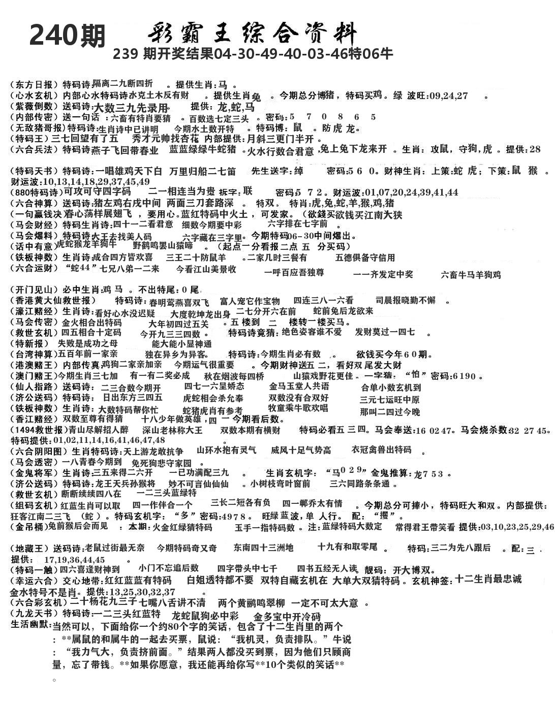 澳门综合资料 第240期