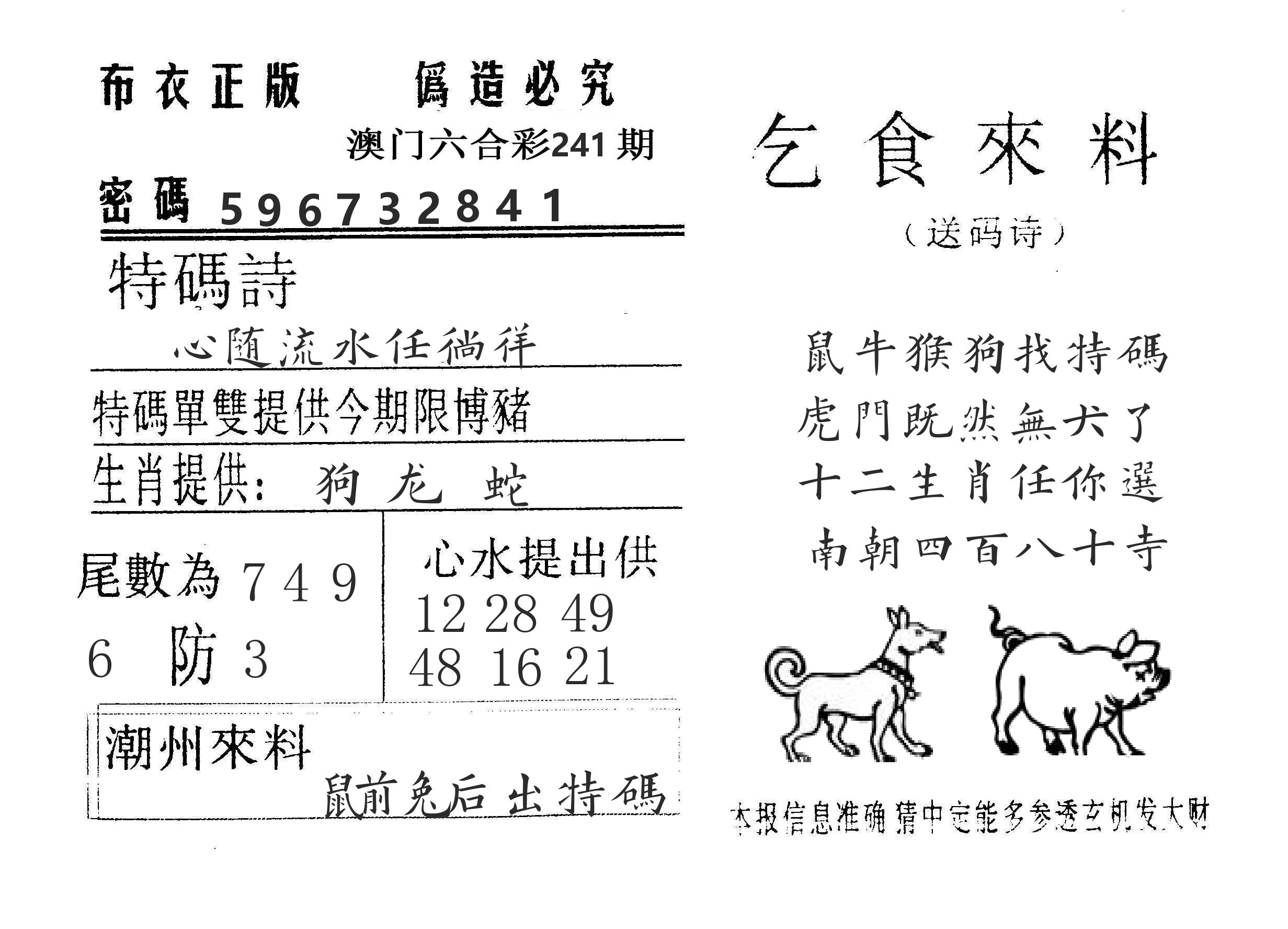 乞食来料 第241期