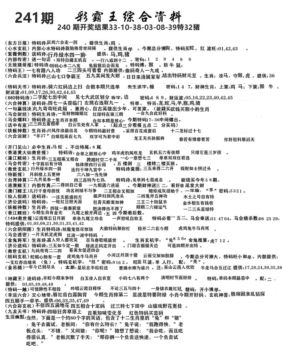 澳门综合资料 第241期