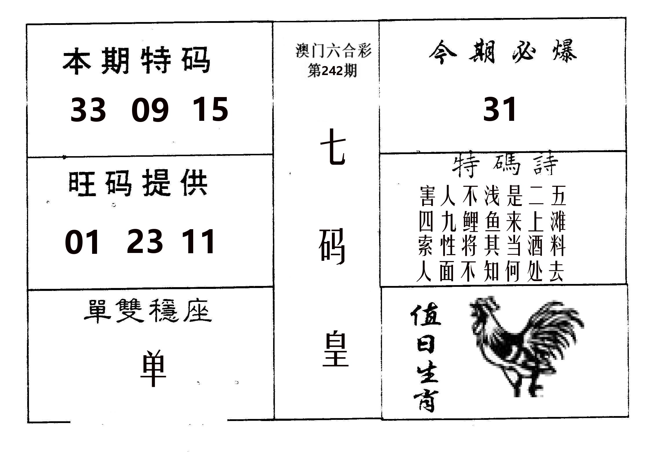七码皇 第242期