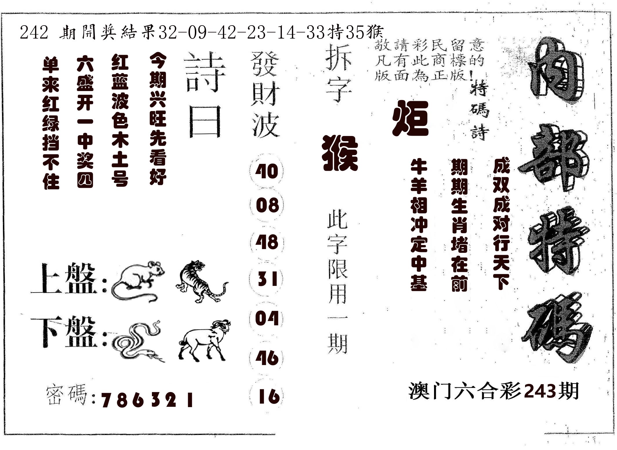 内部特码 第243期