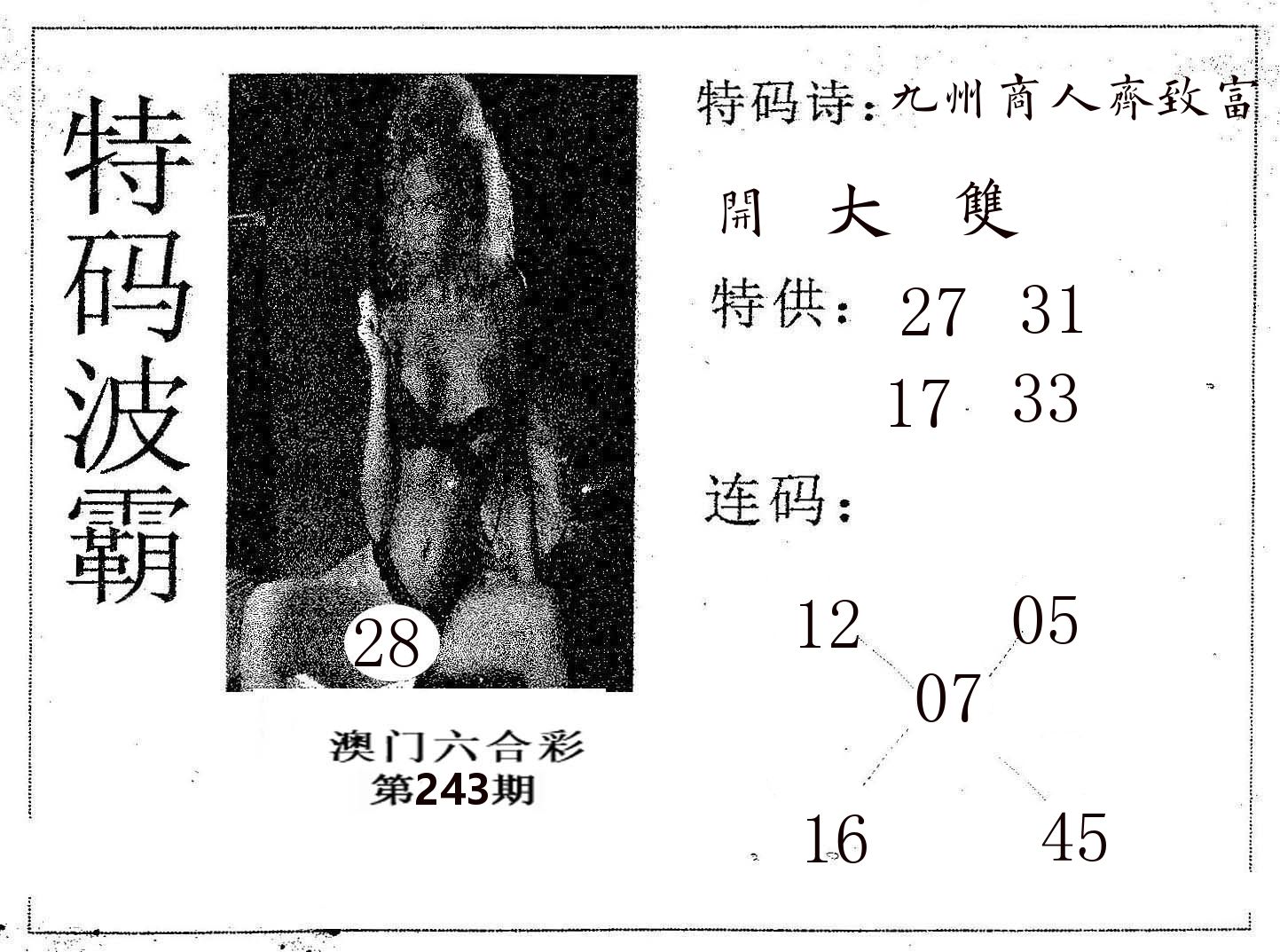 特码波霸 第243期