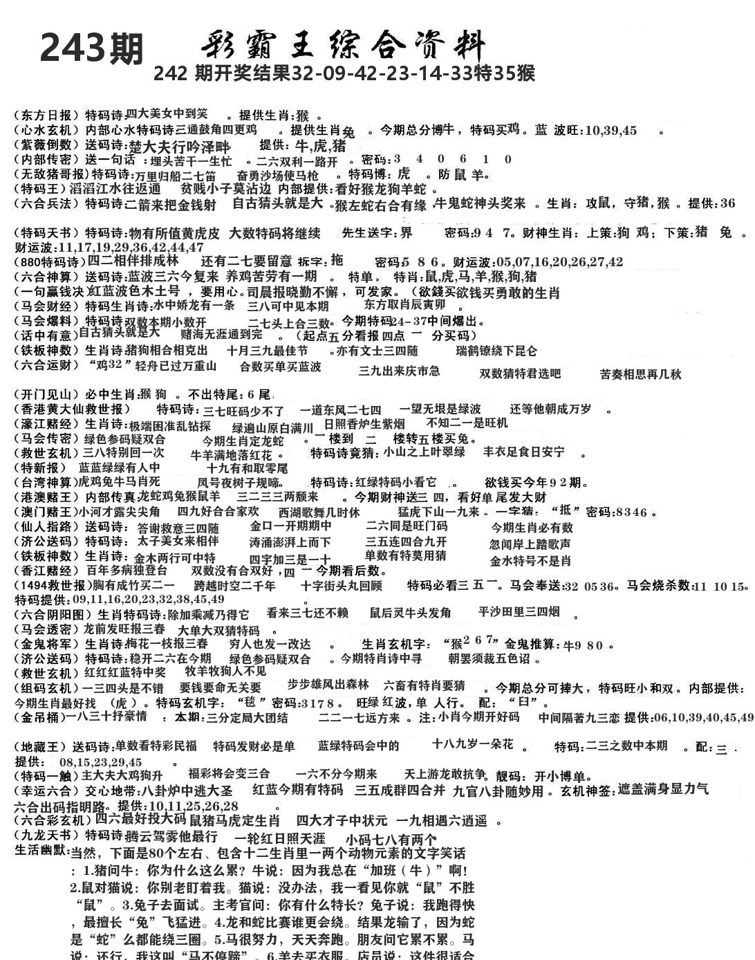澳门综合资料 第243期