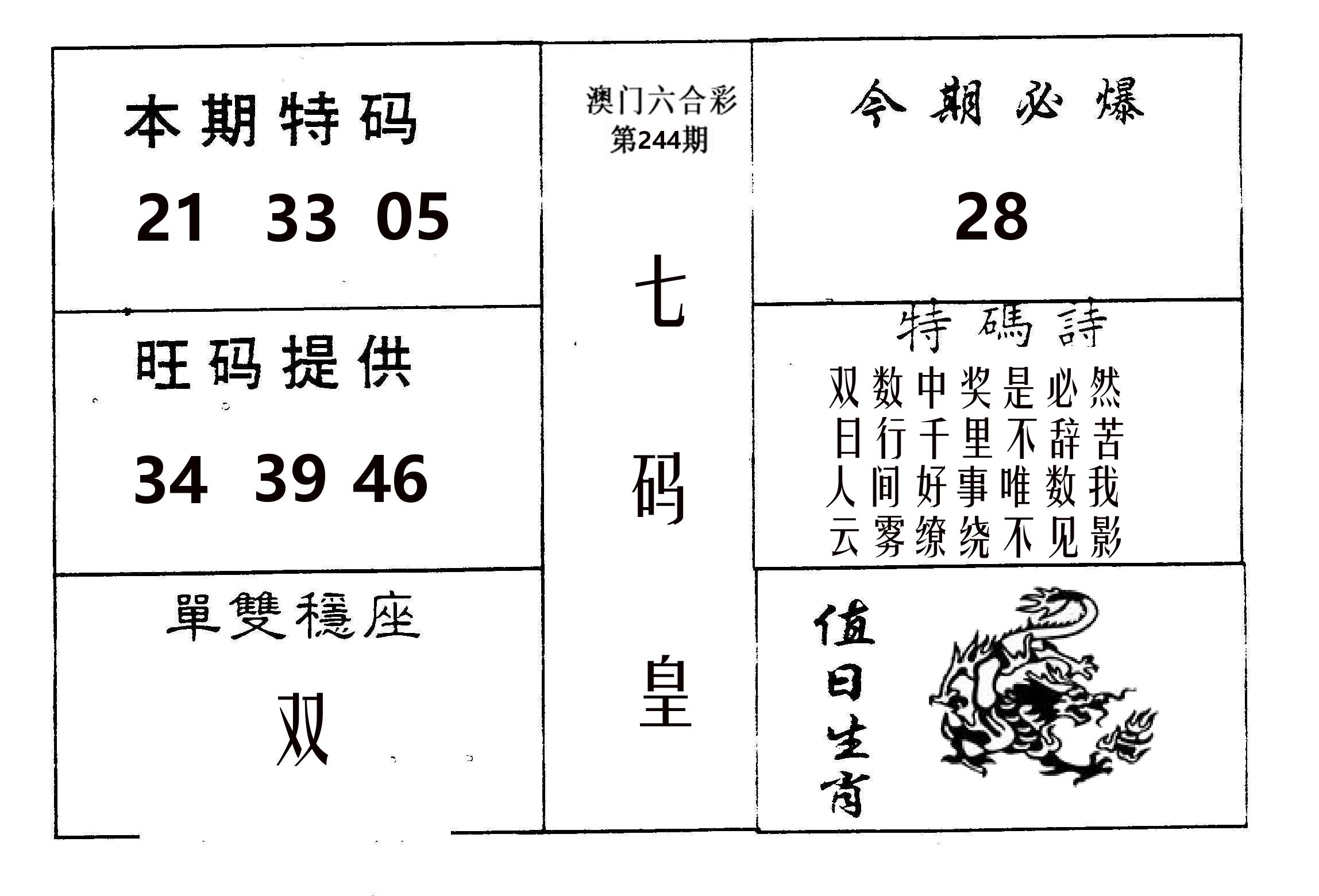 七码皇 第244期