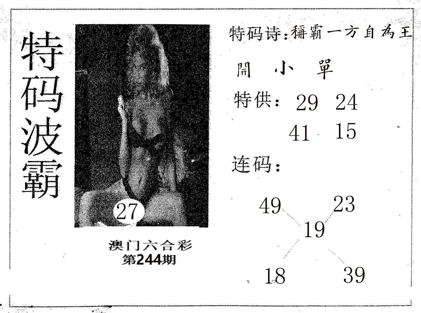 特码波霸 第244期