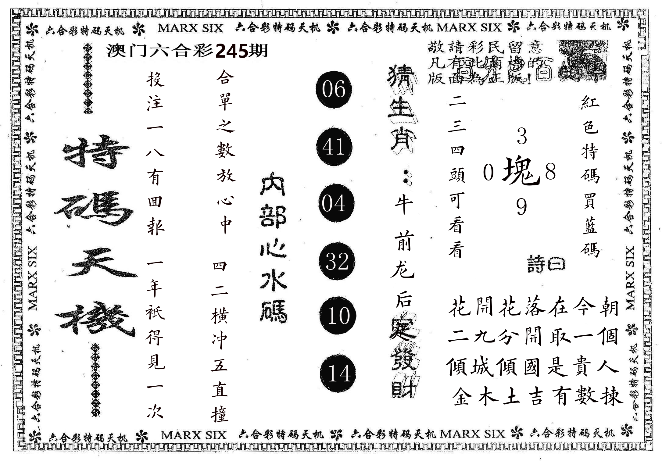 特码天机 第245期