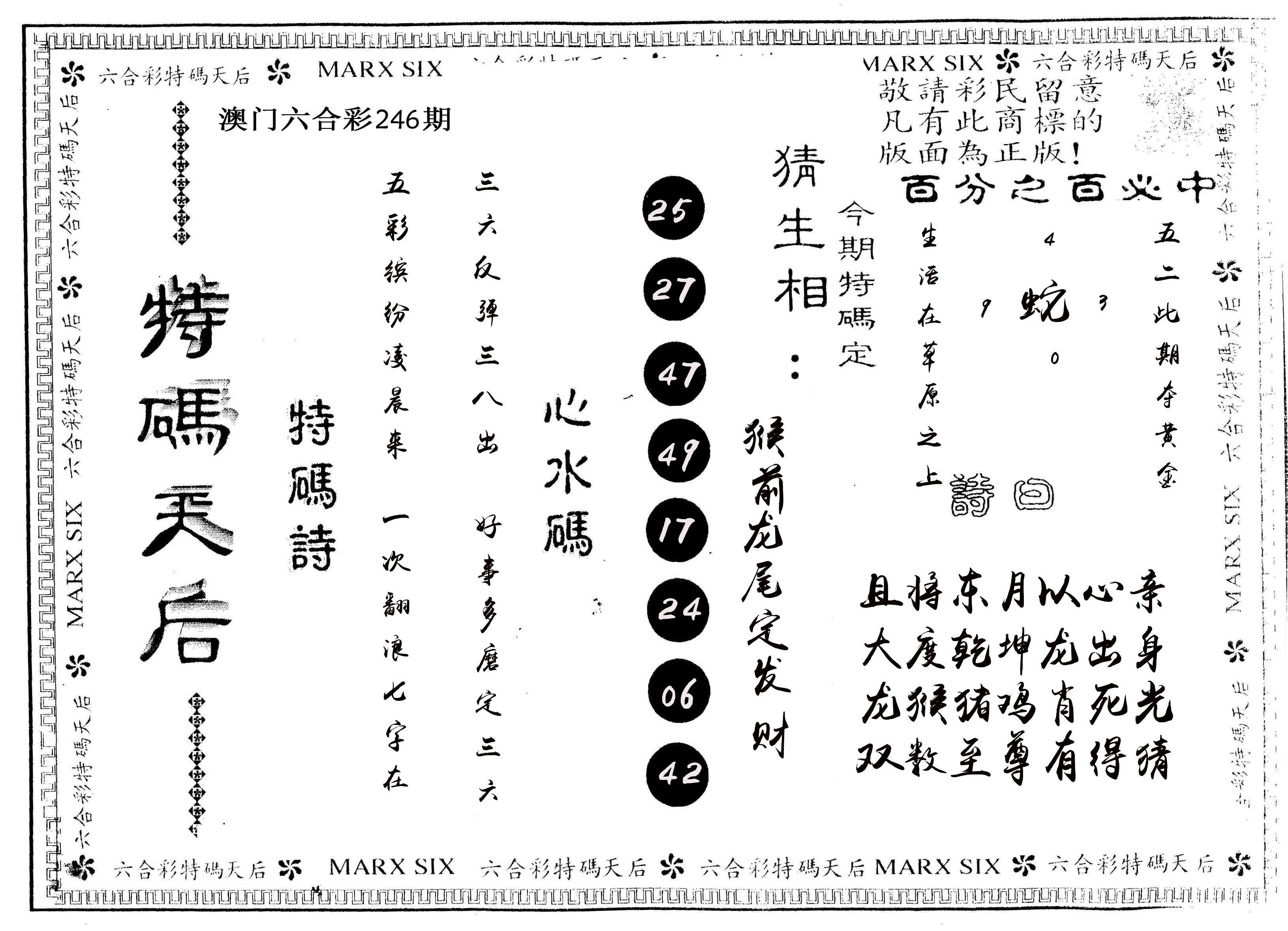 另版特码天后 第246期