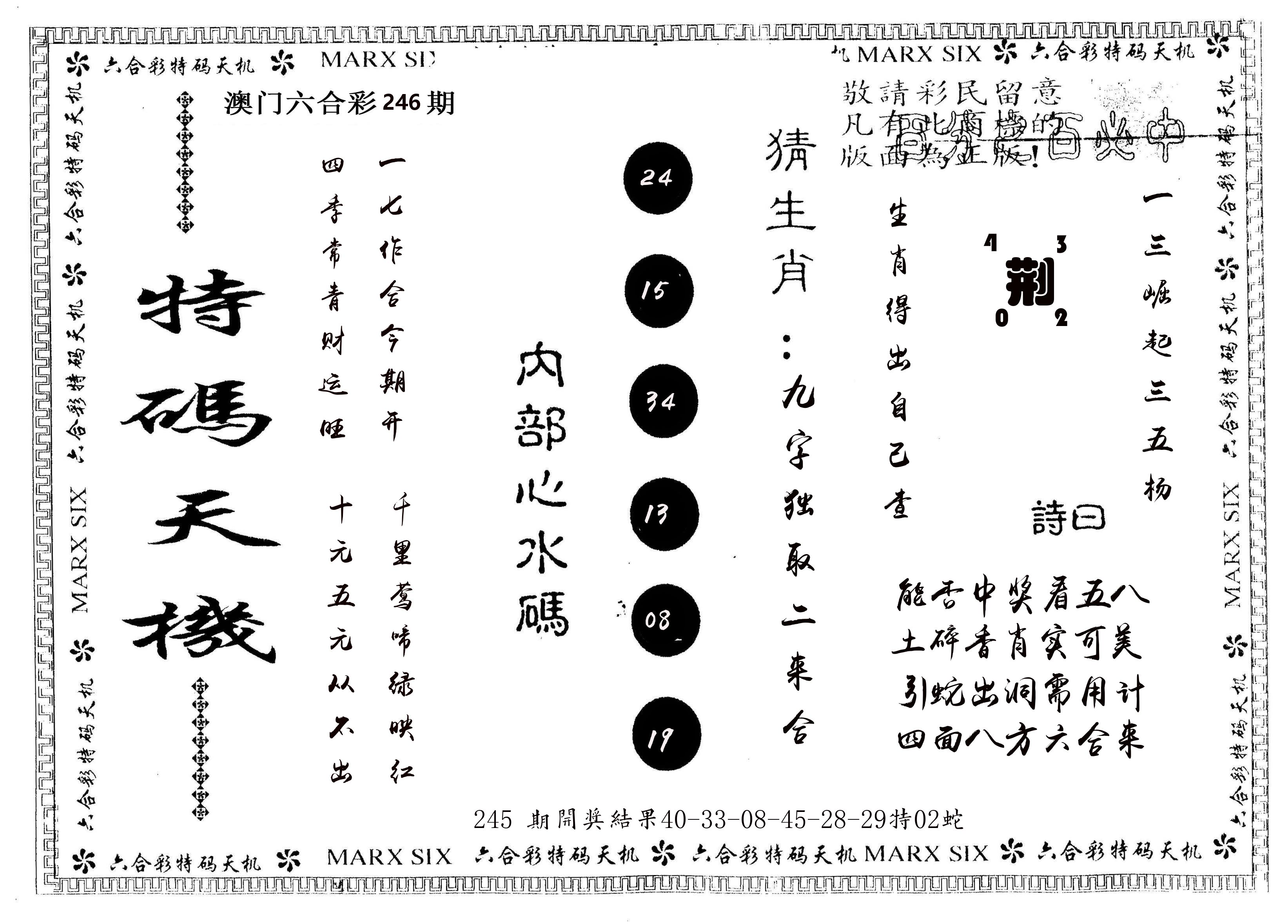 另版特码天机 第246期