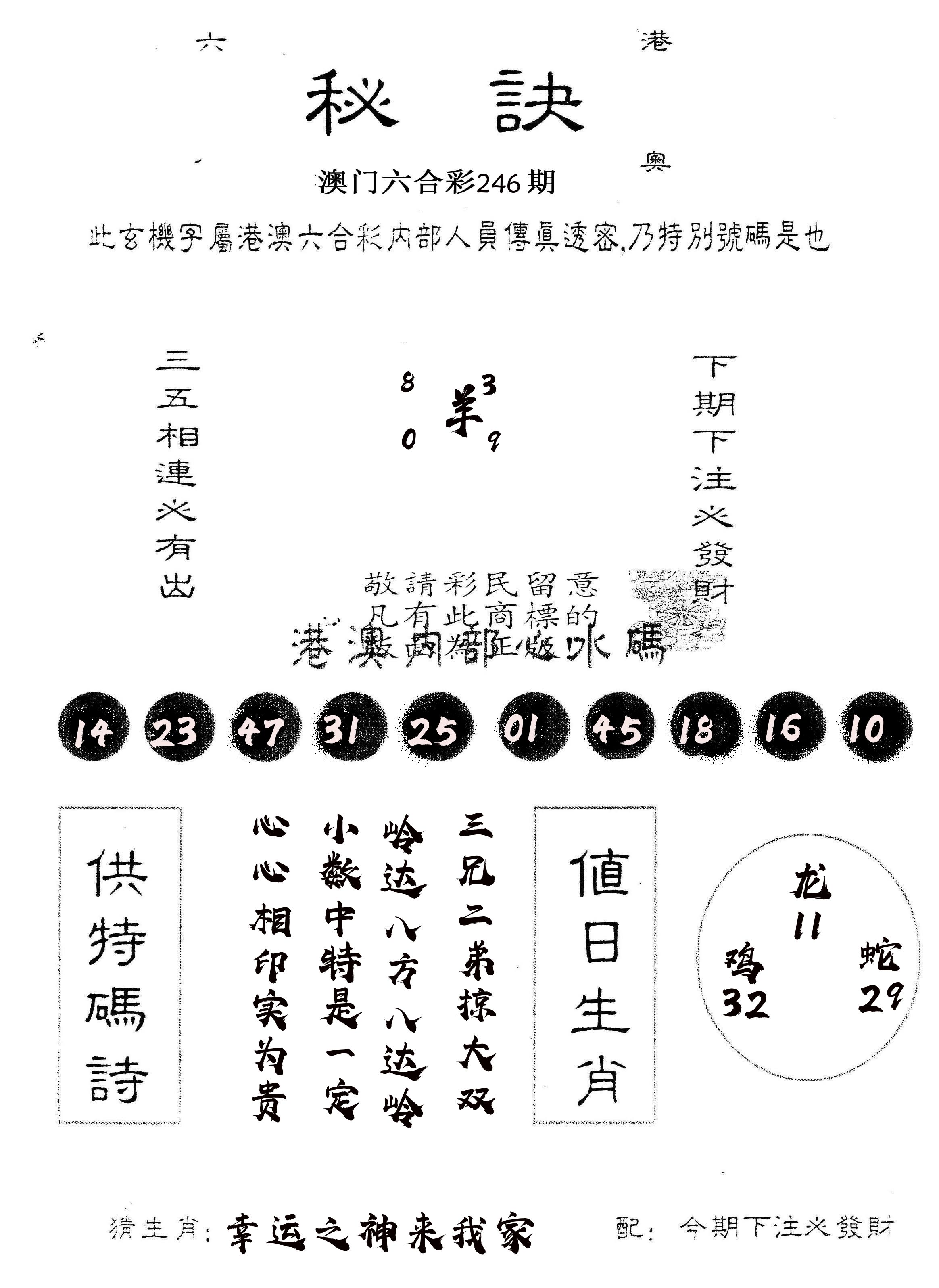 另版秘诀 第246期