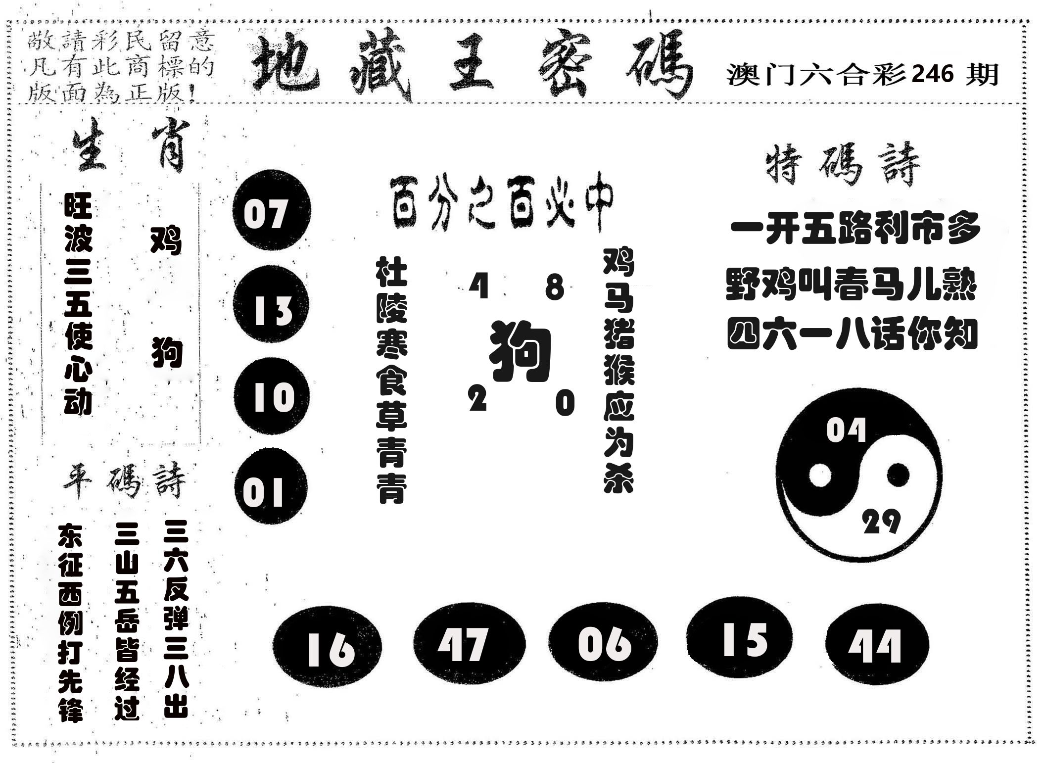 地藏王密码 第246期
