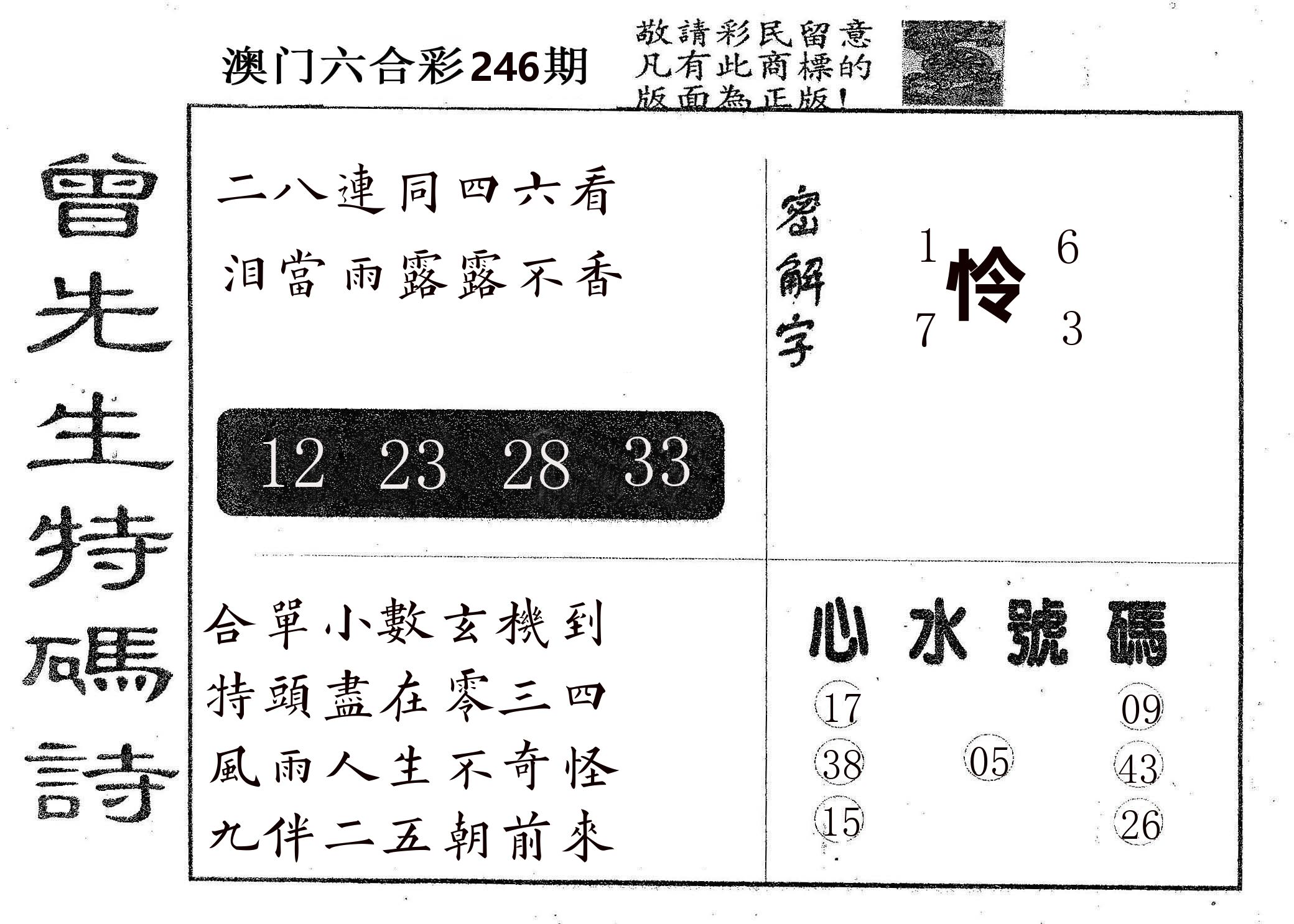曾特码诗 第246期