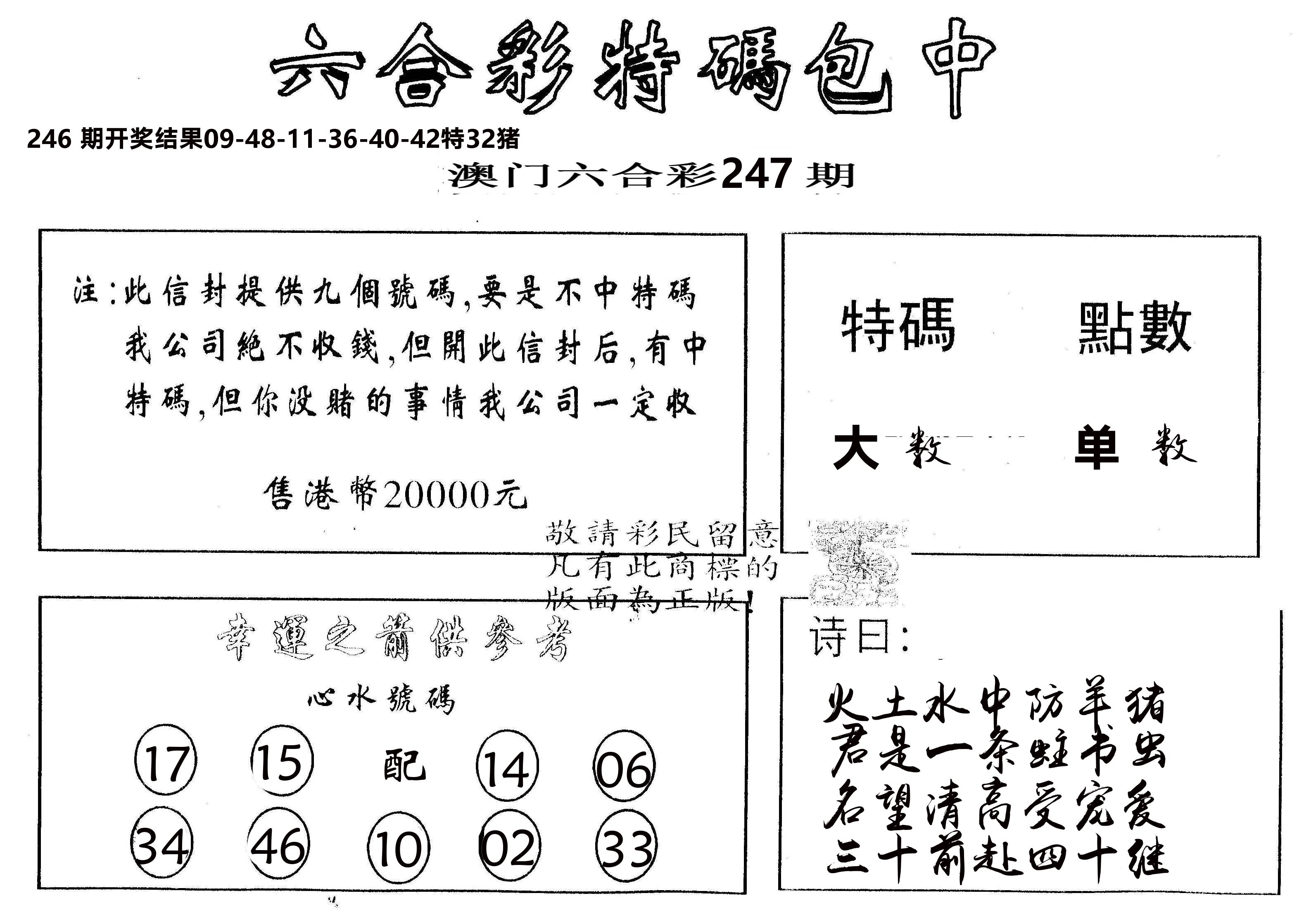 另版2000包中特 第247期