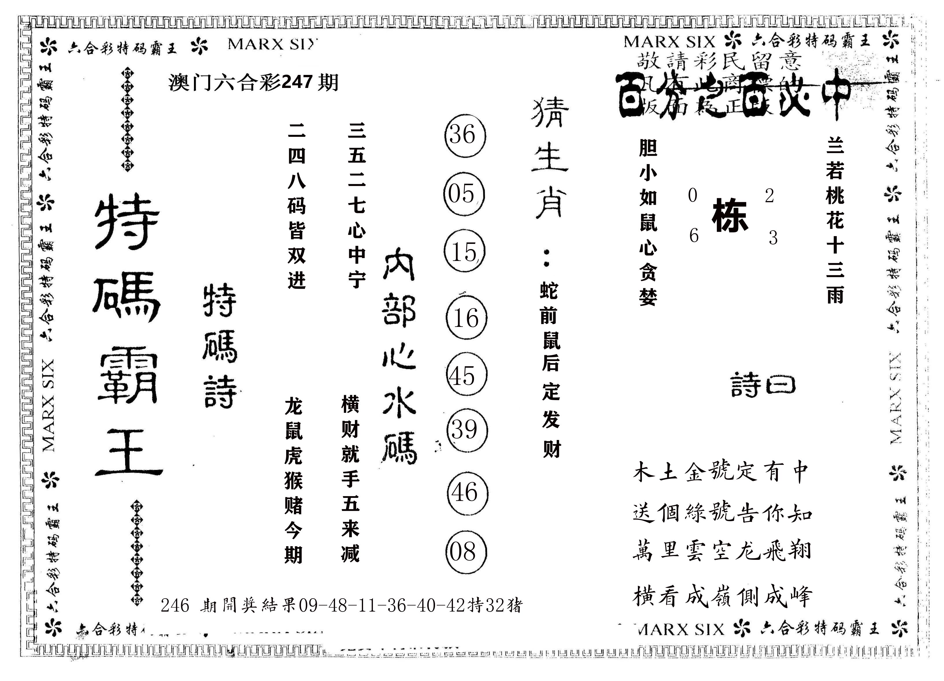 另版特码霸王 第247期