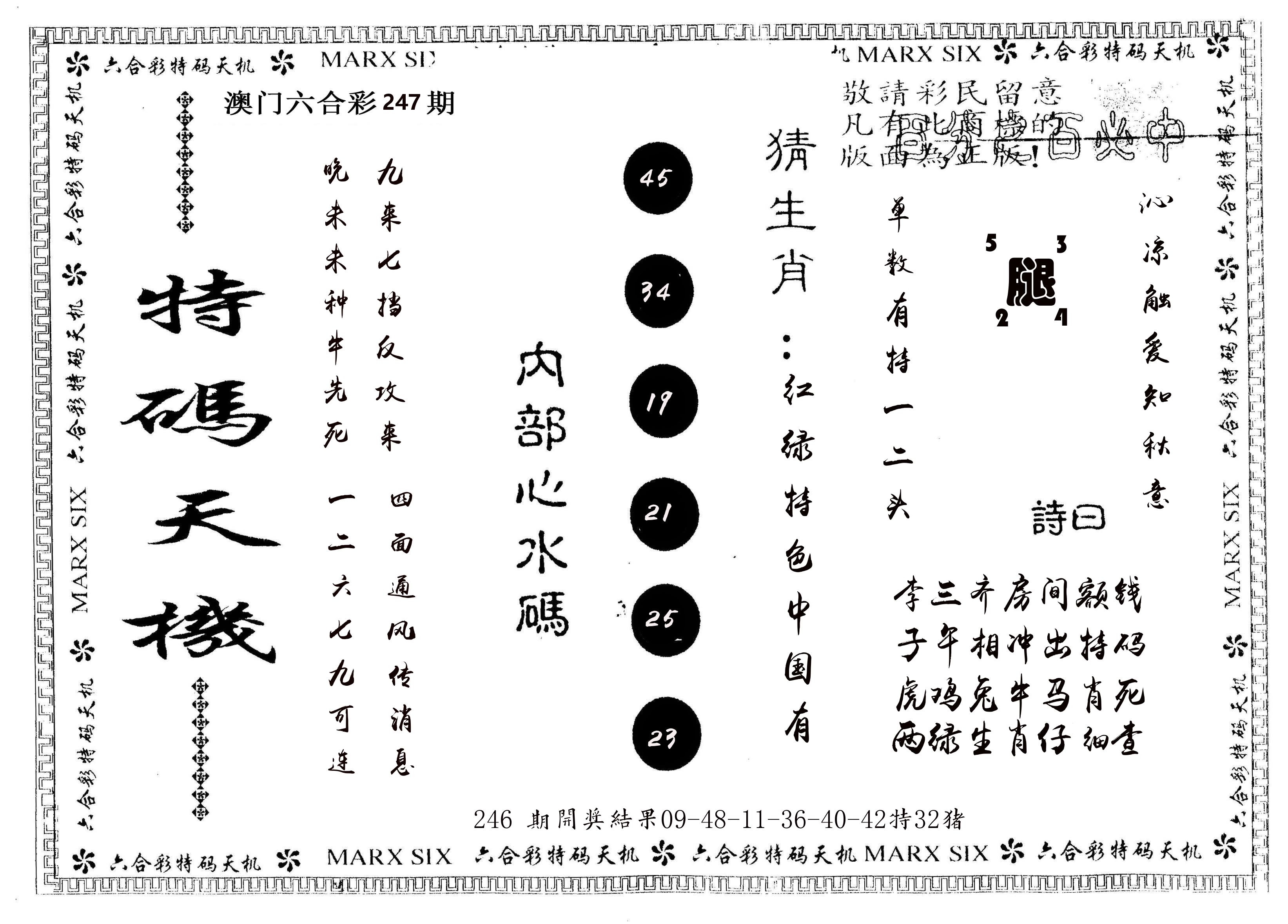 另版特码天机 第247期