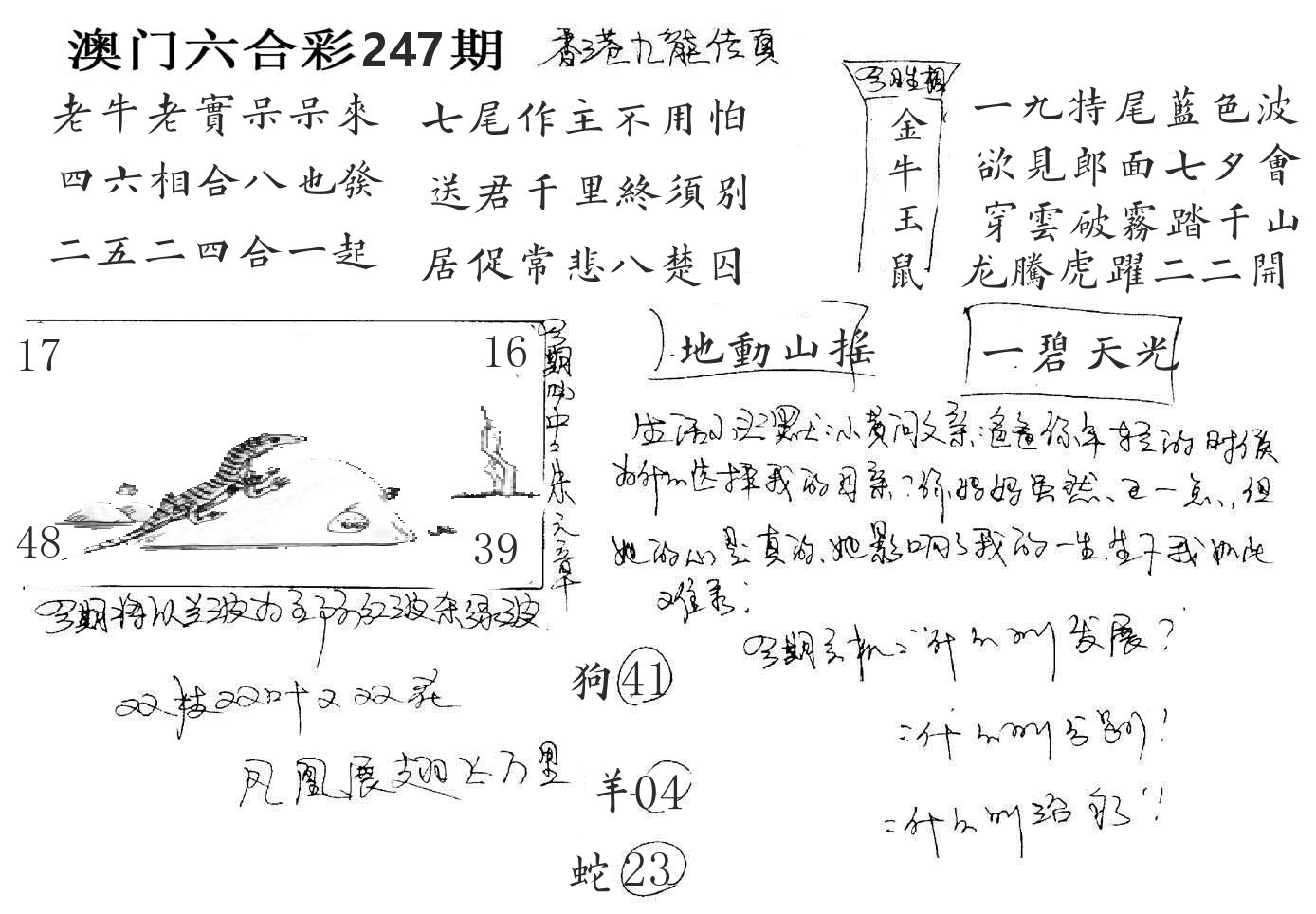澳门手写九龙 第247期