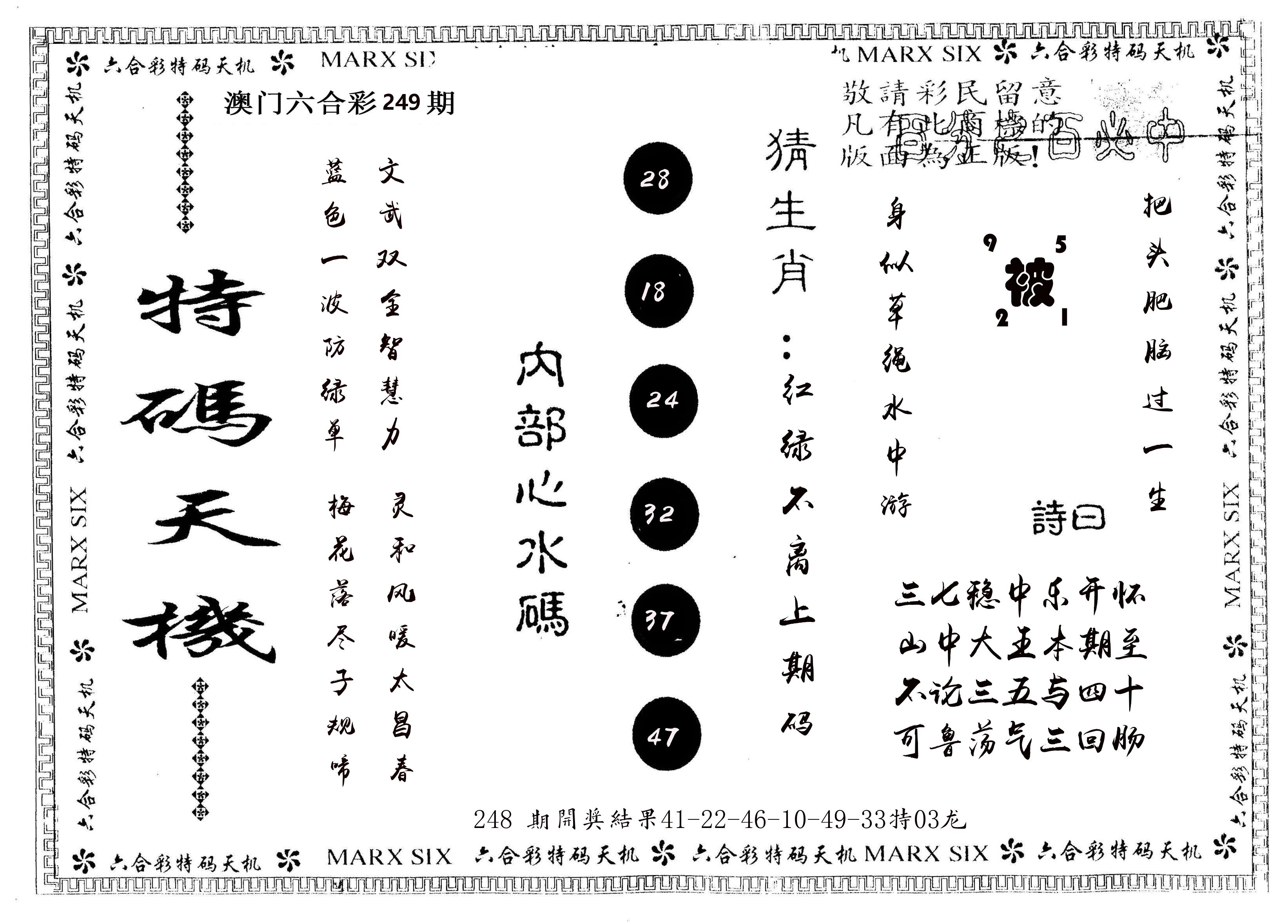 另版特码天机 第249期