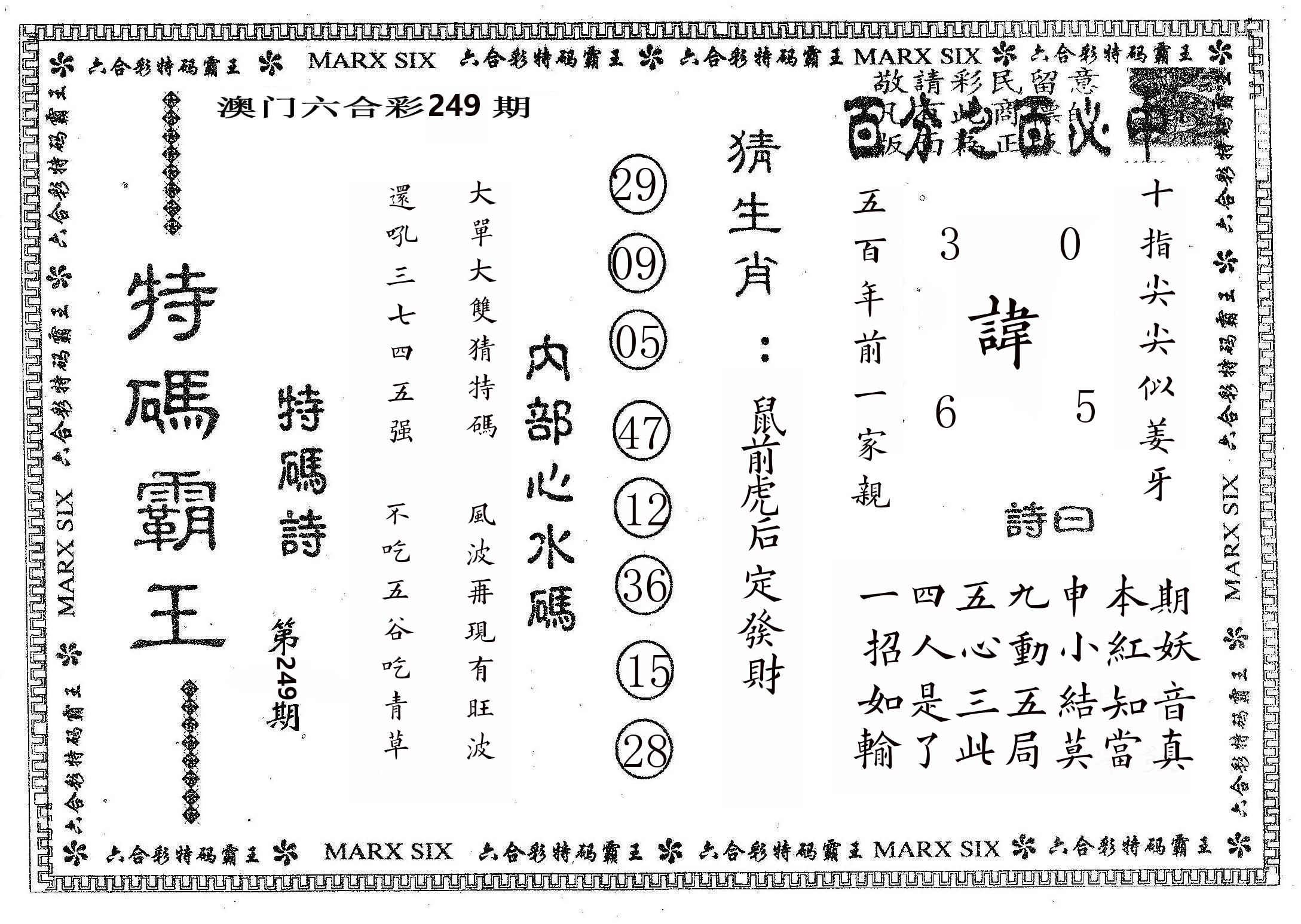 特码霸王B 第249期