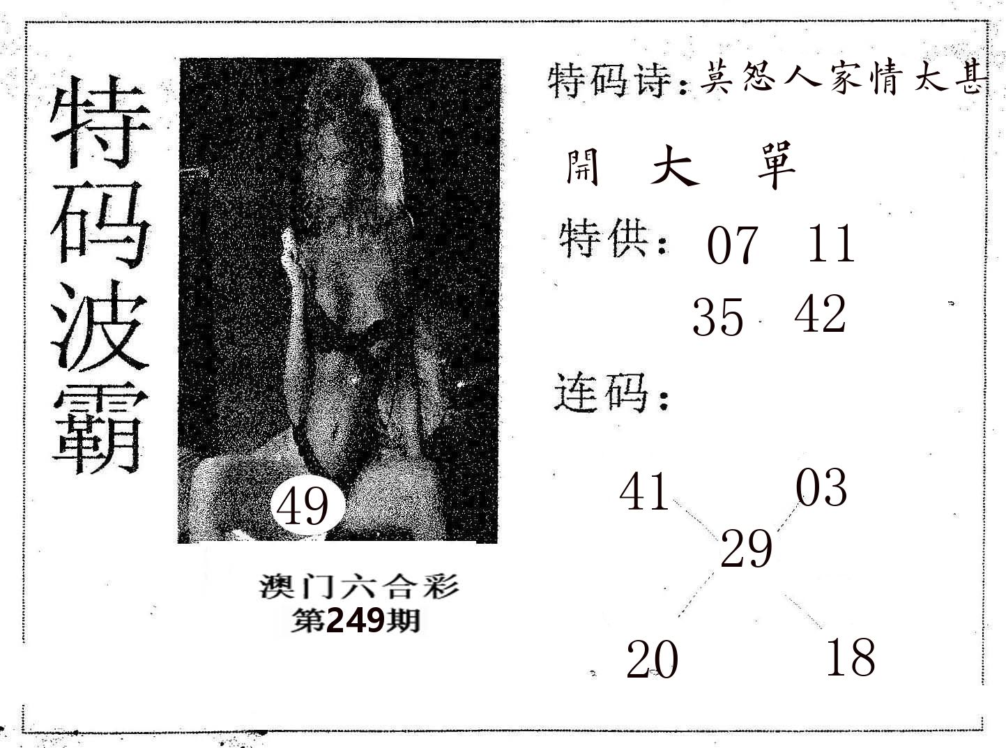 特码波霸 第249期