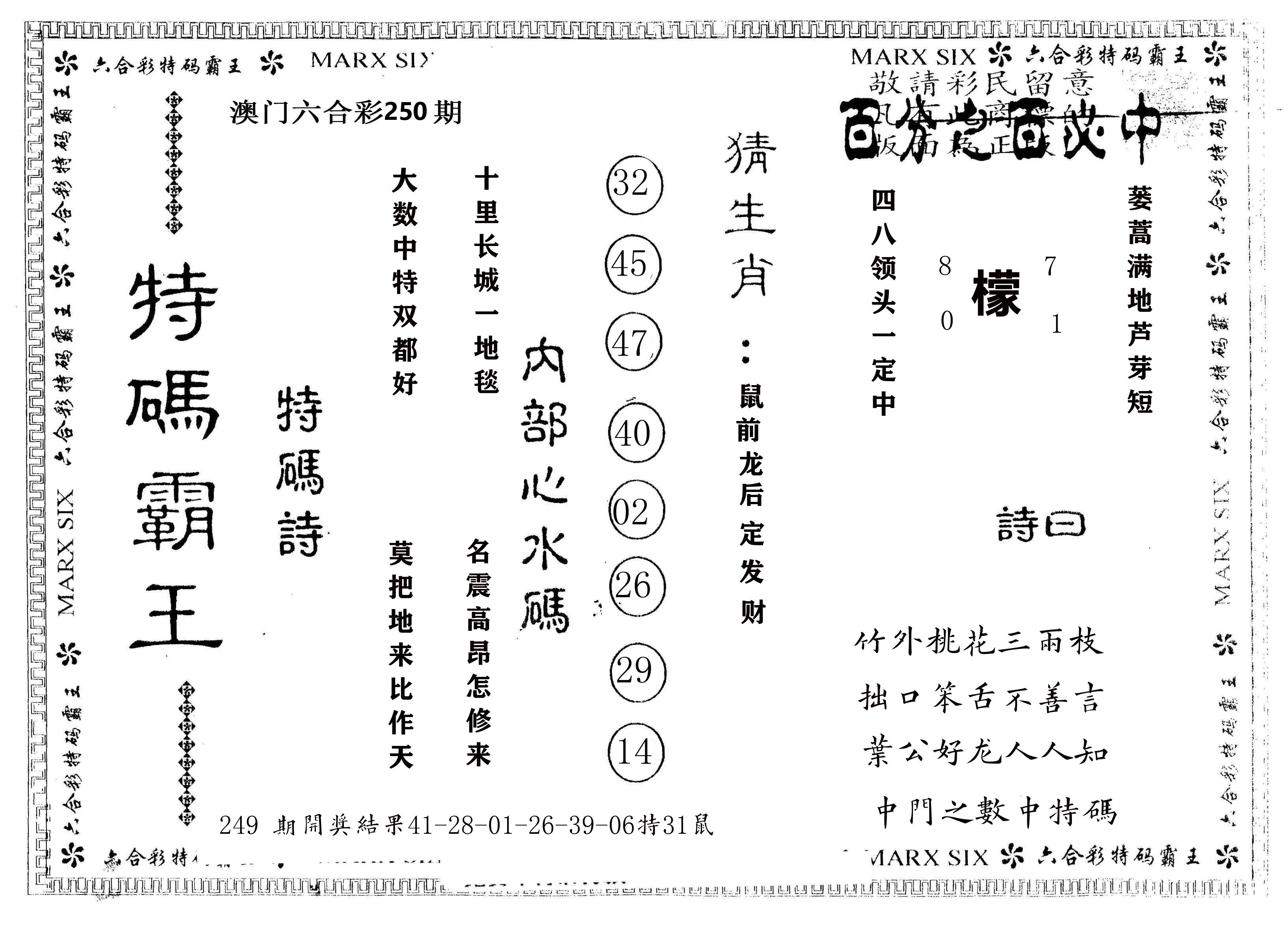 另版特码霸王 第250期