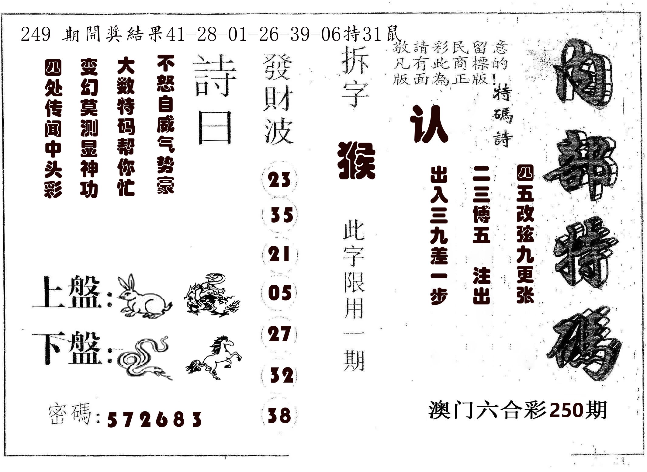 内部特码 第250期