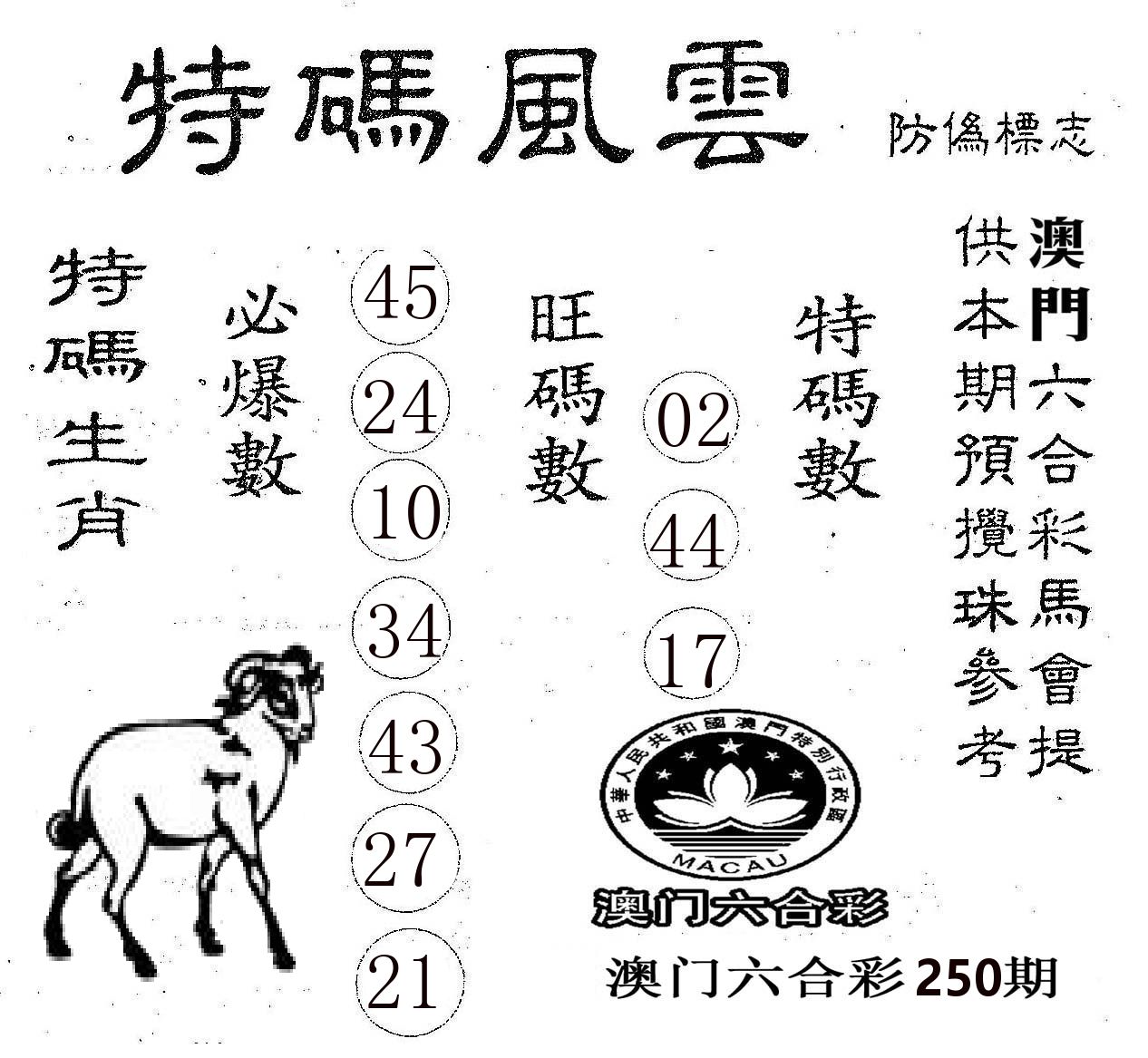 特码风云 第250期