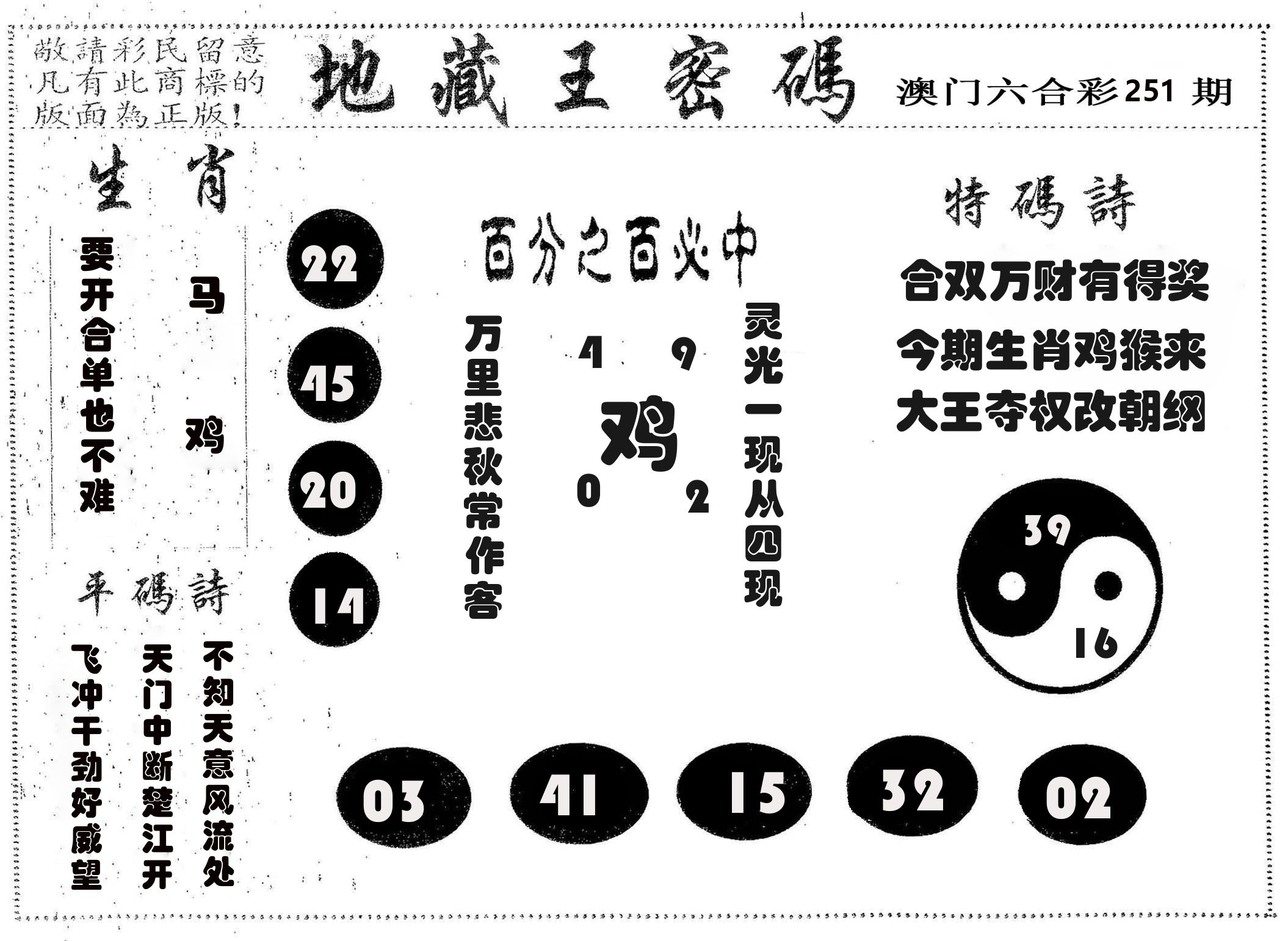 地藏王密码 第251期